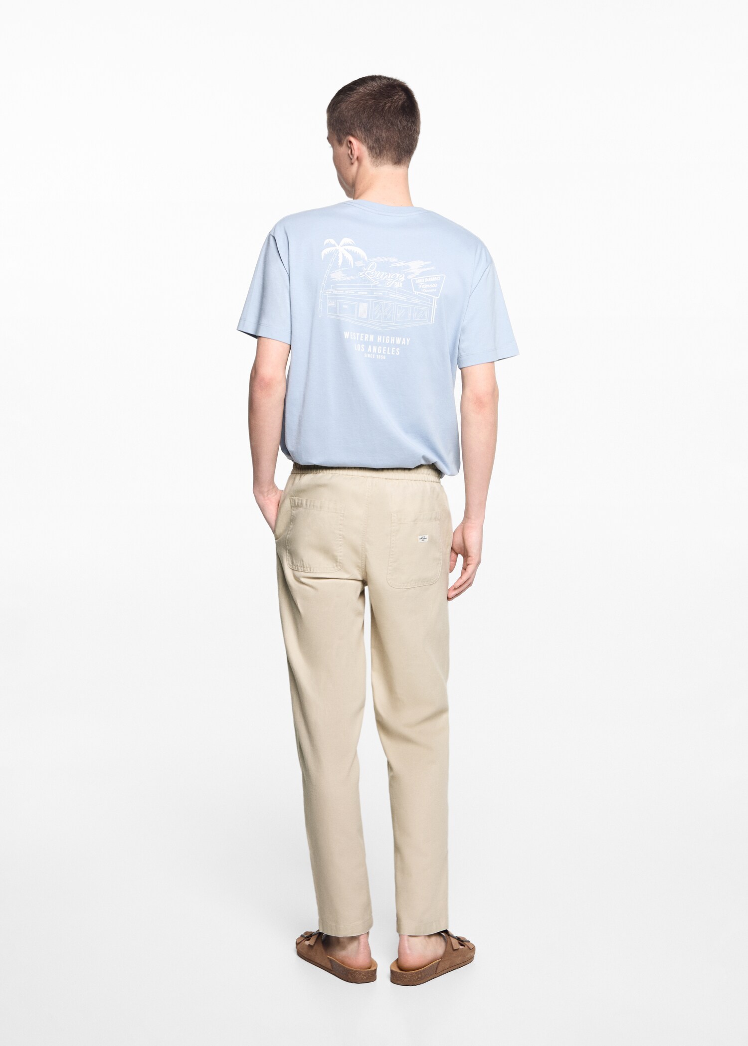 Linen-blend elastic waist trousers - Reverse of the article