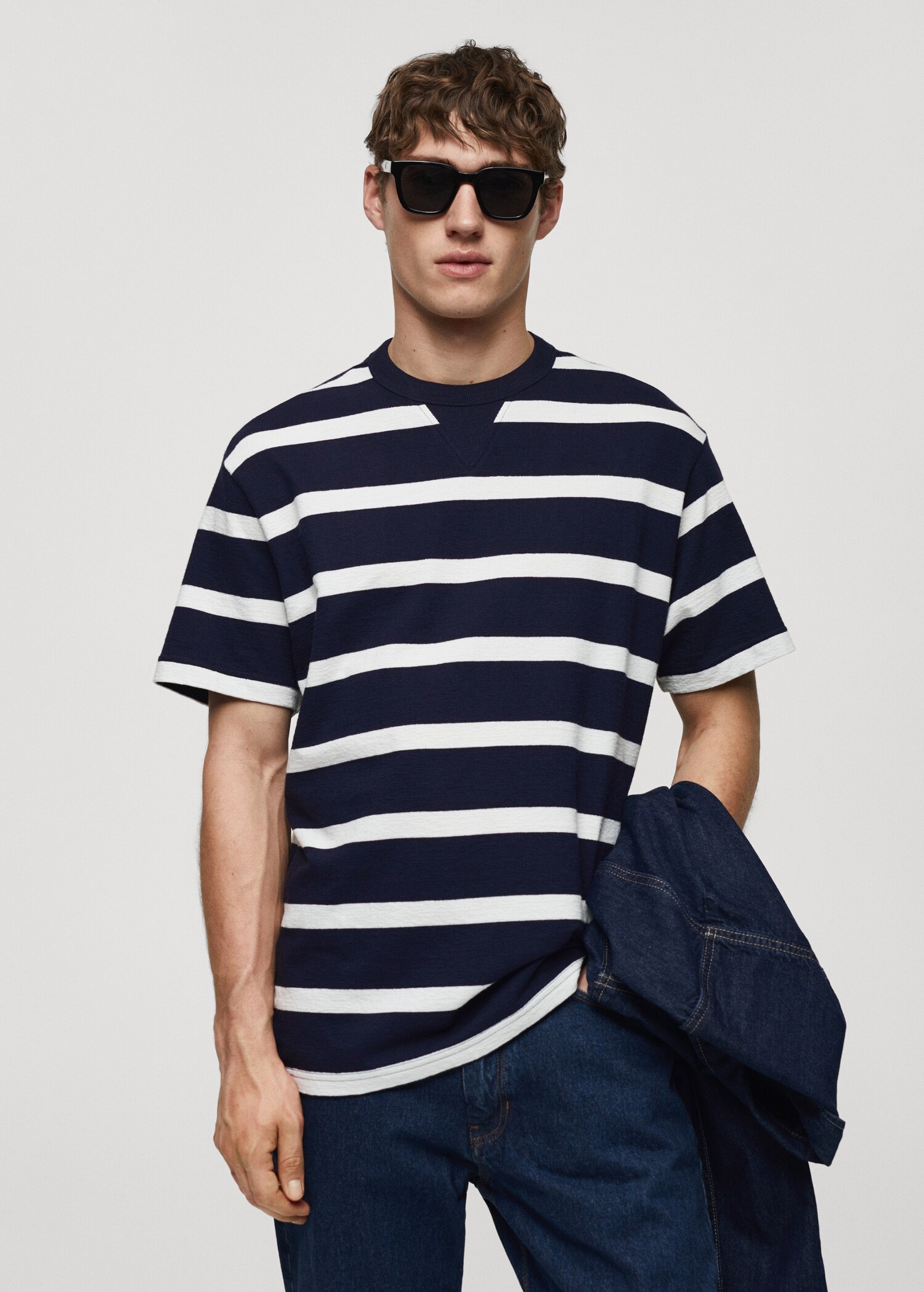 T-shirt 100 % coton imprimé rayures - Plan moyen