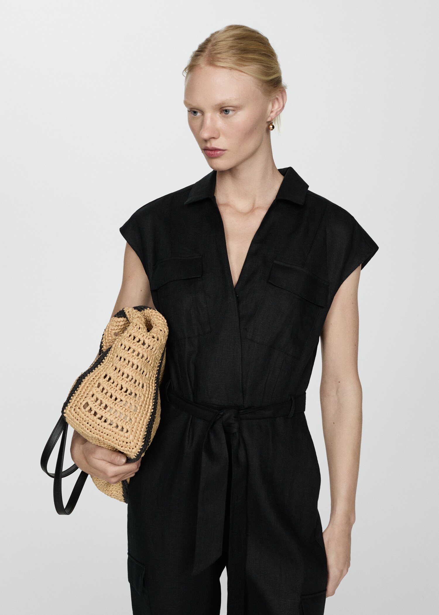 Cargo-style linen jumpsuit - Medium plane