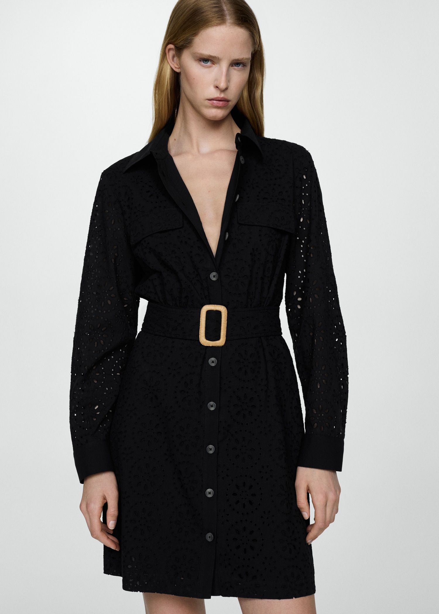 Vestido camisero bordado suizo - Main Image