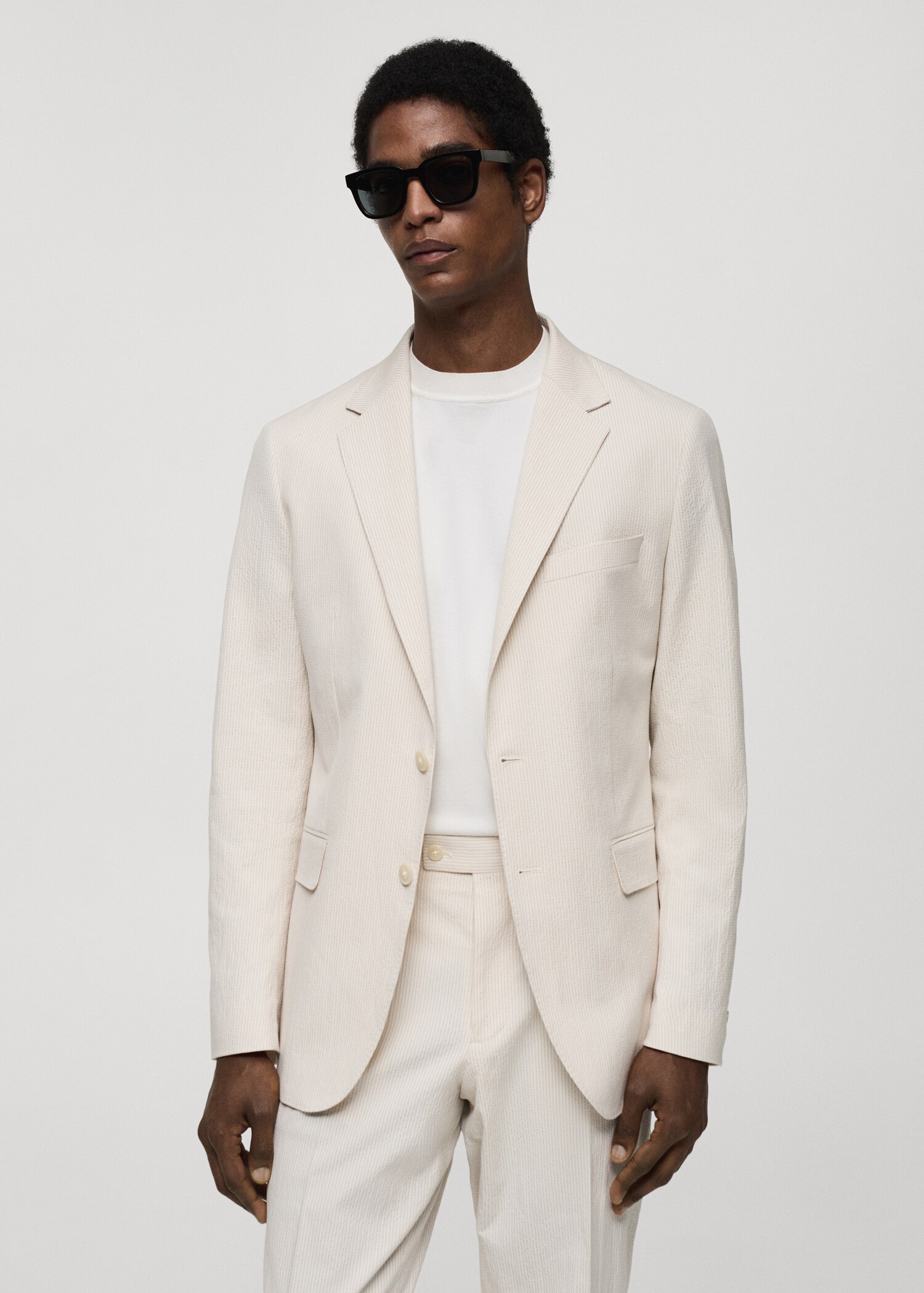 Σακάκι κοστουμιού slim fit βαμβάκι seersucker ριγέ - Μεσαίο πλάνο