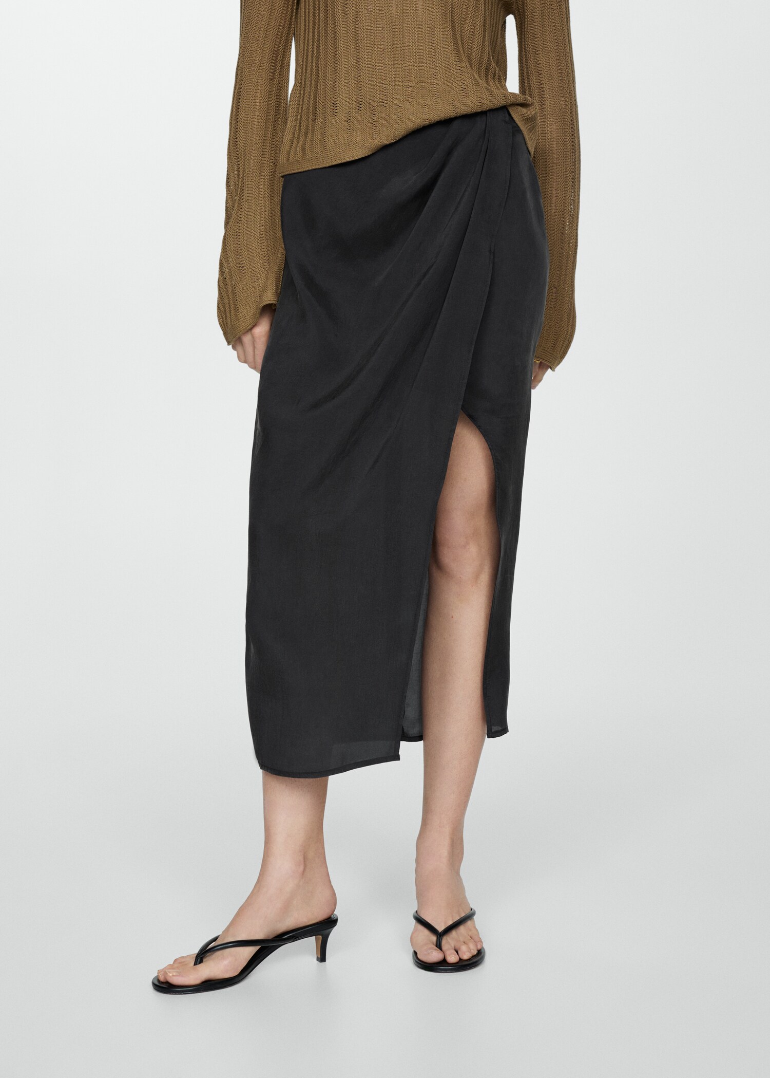 Semi-transparent lyocell skirt with slit - Medium plane