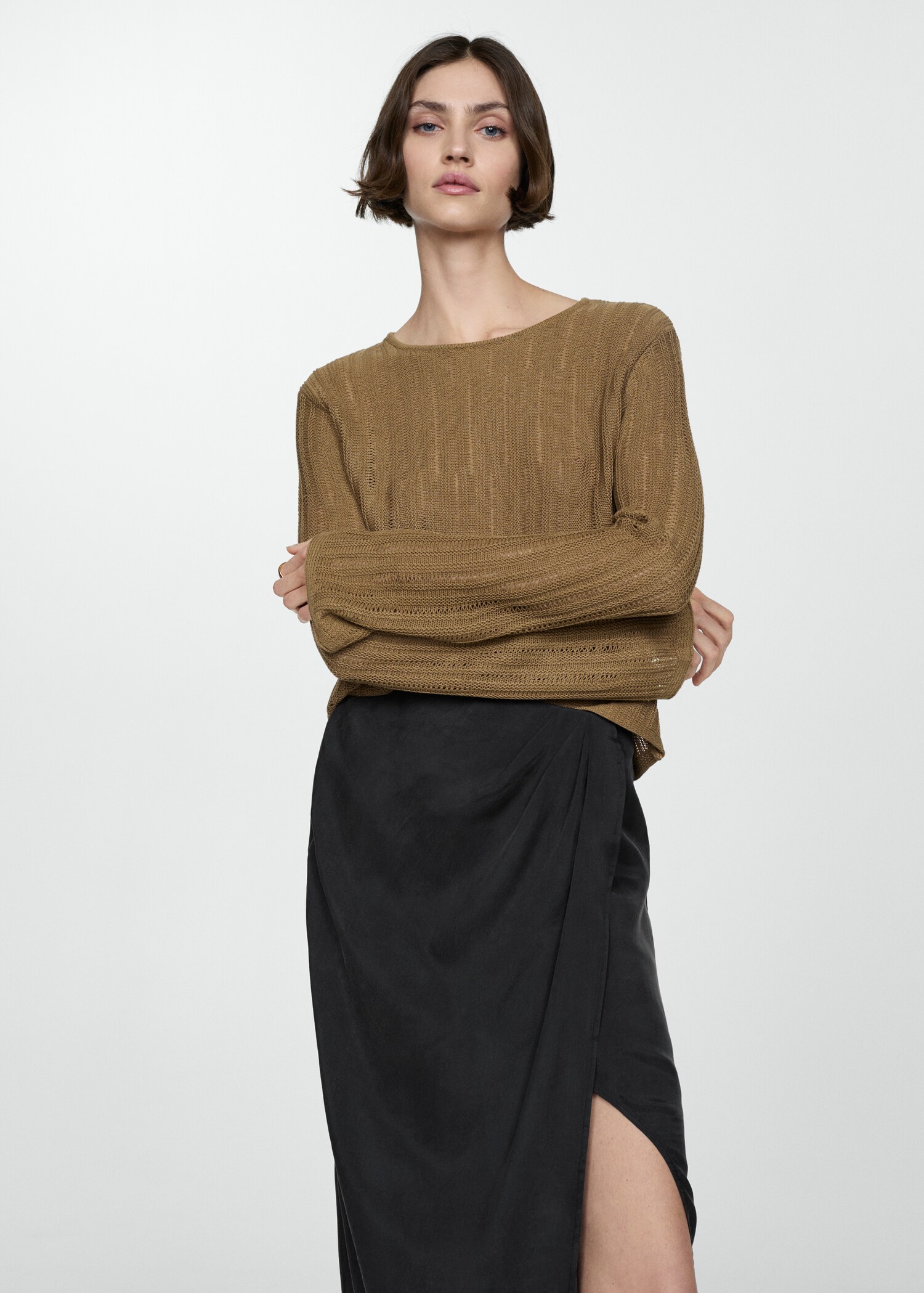 Semi-transparent lyocell skirt with slit - Details of the article 1
