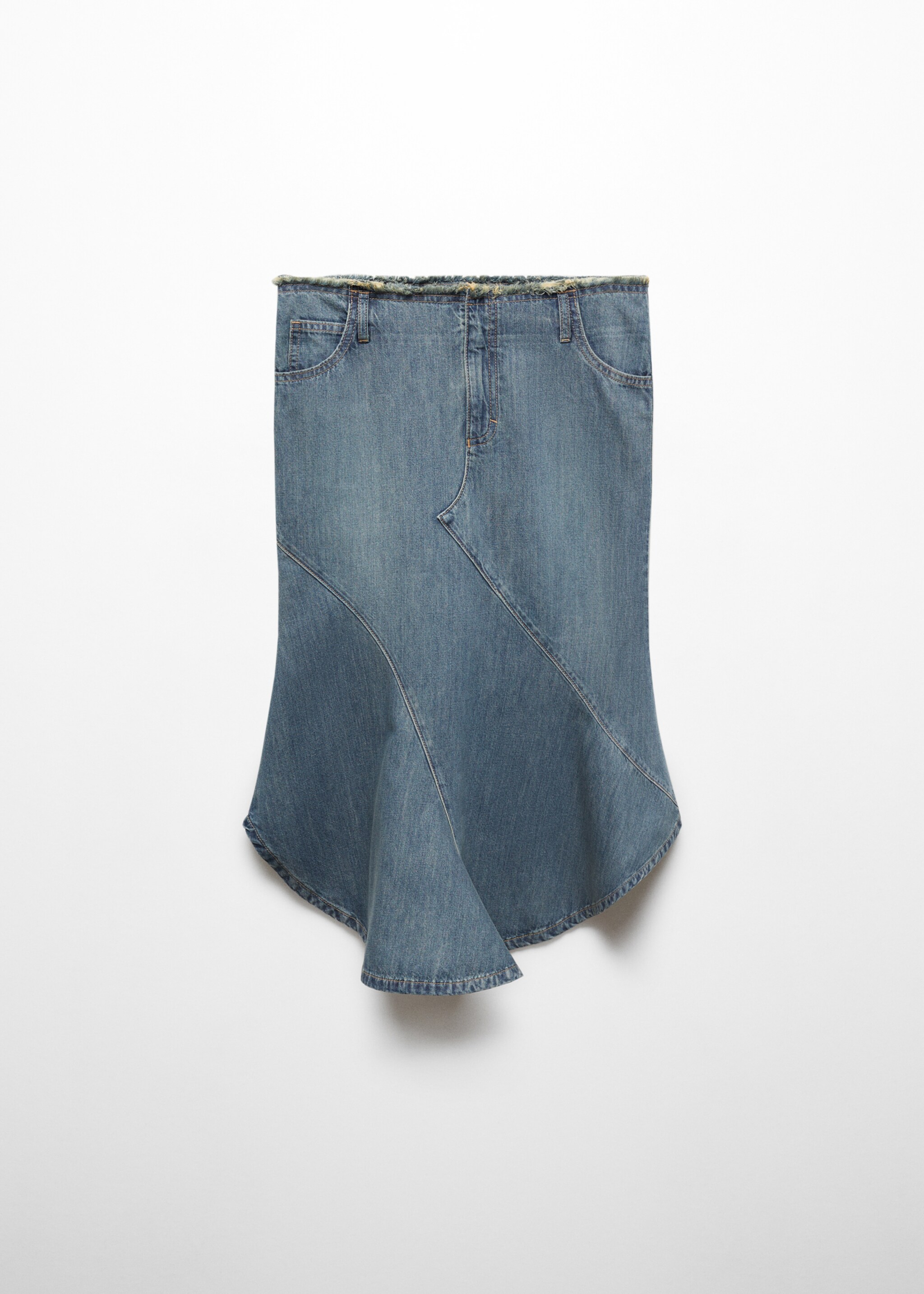Asymmetrical frayed denim skirt - Article without model, Blue. Ref: 67057921-00.