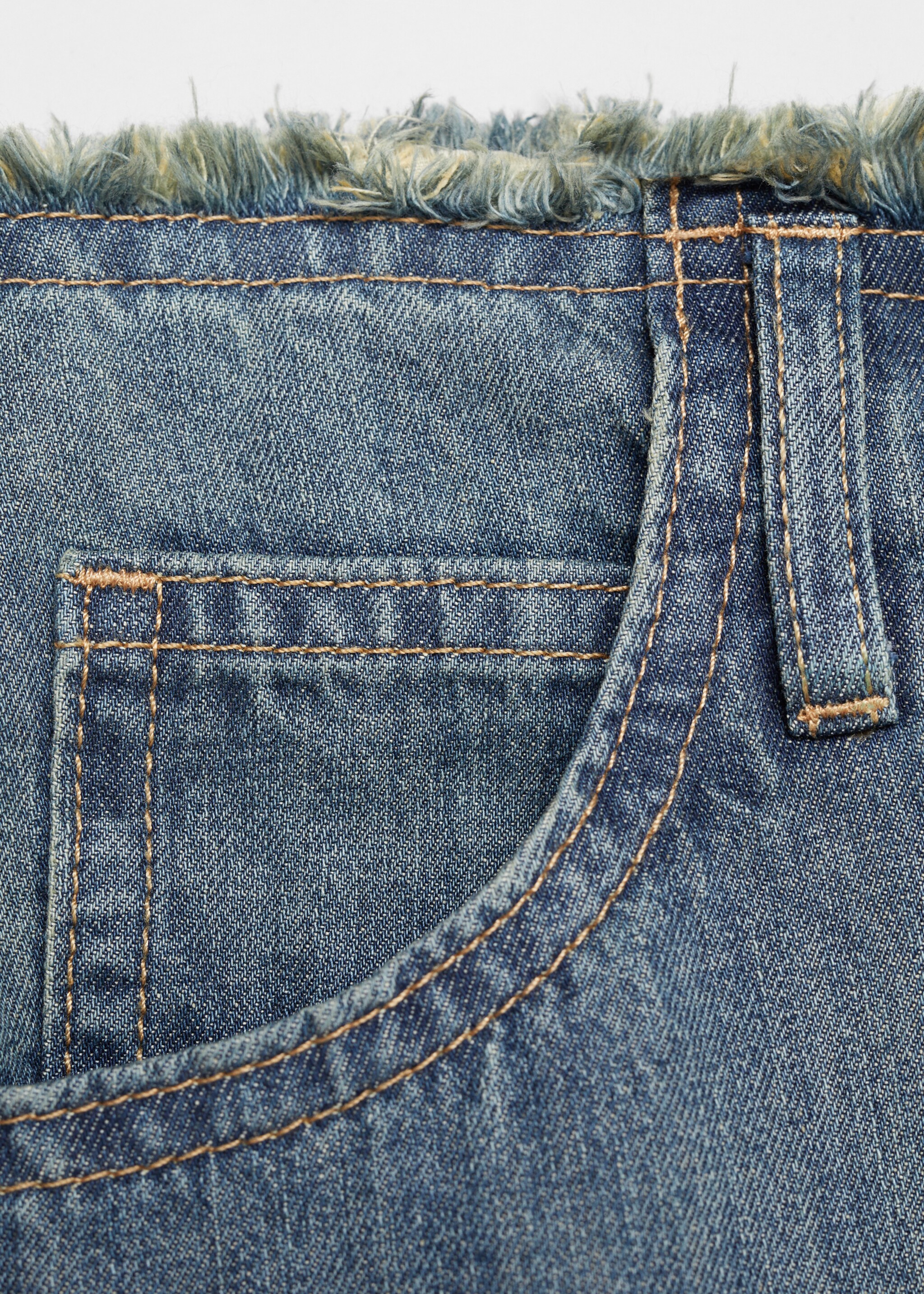 Asymmetrical frayed denim skirt - Details of the article 8, Blue. Ref: 67057921-00.