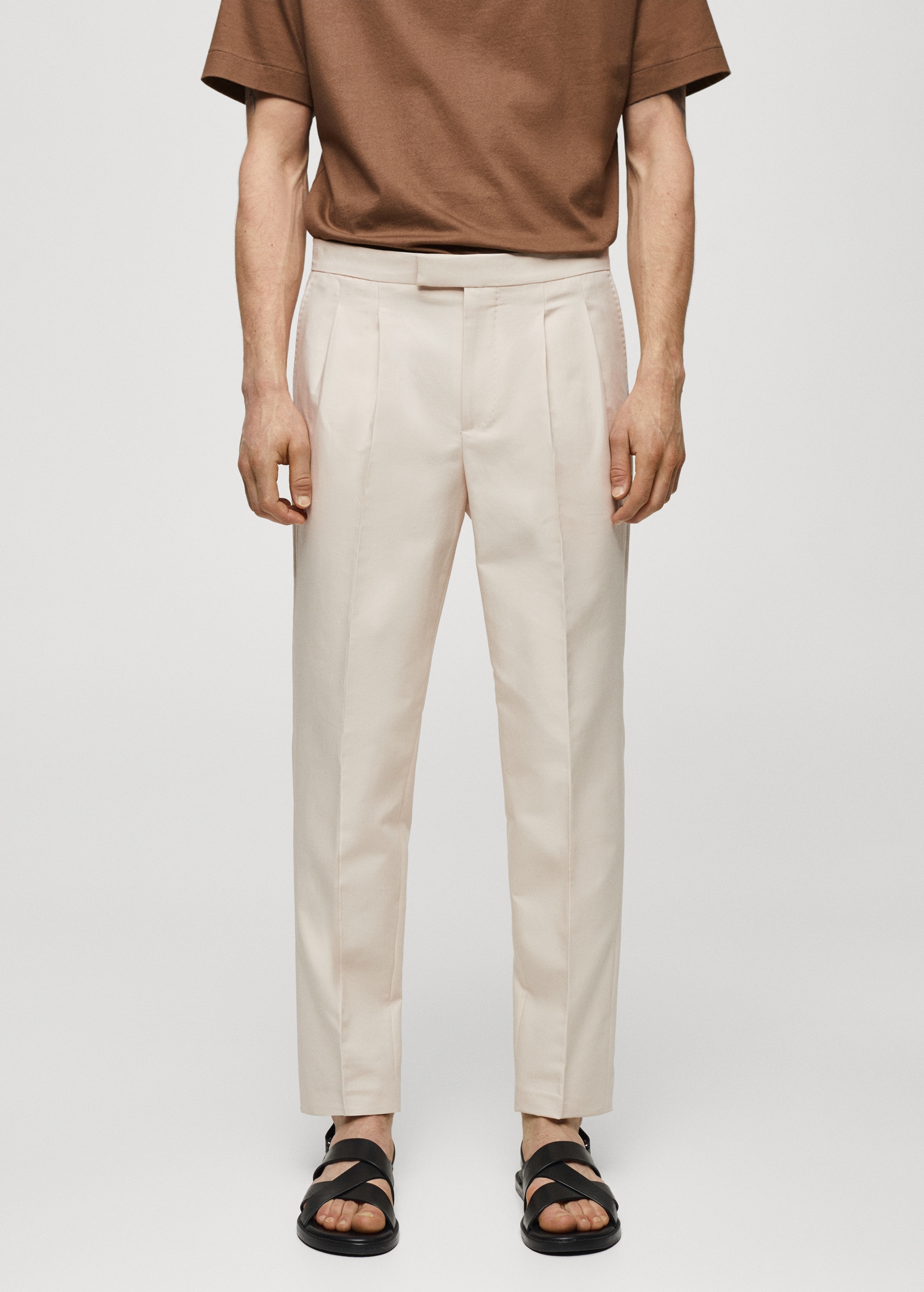 Pantalón traje pinzas slim fit 100% algodón - Plano medio