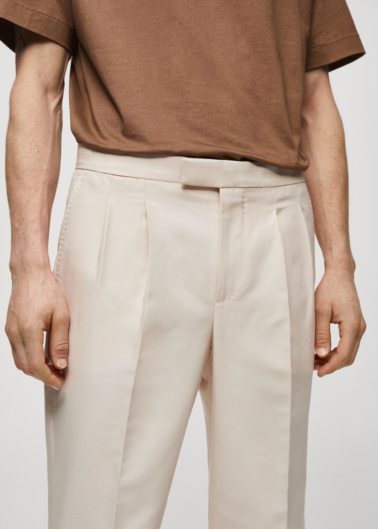 Pantalón traje pinzas slim fit 100% algodón - Detalle del artículo 1