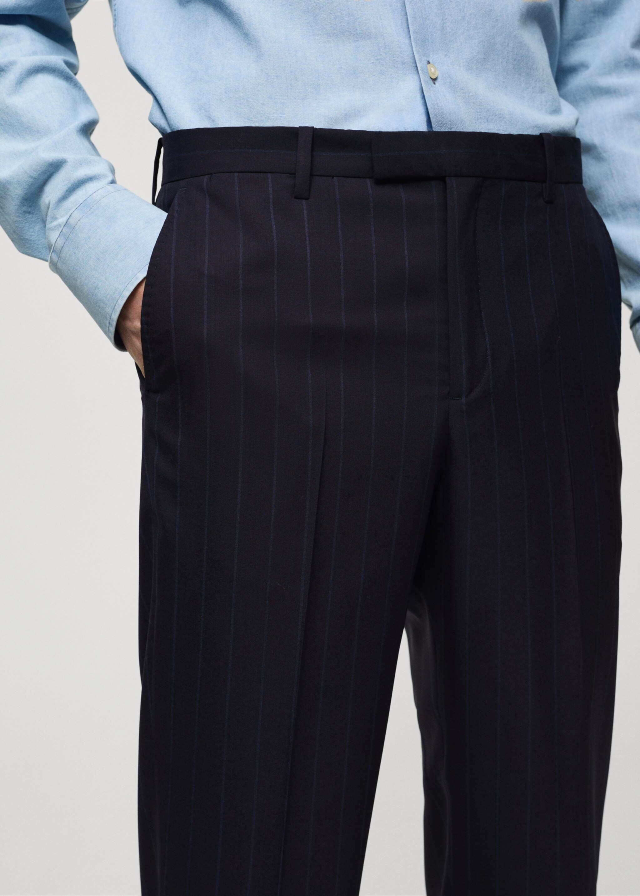 Pinstripe virgin wool suit trousers - Details of the article 1, Dark Navy. Ref: 67058268-00.