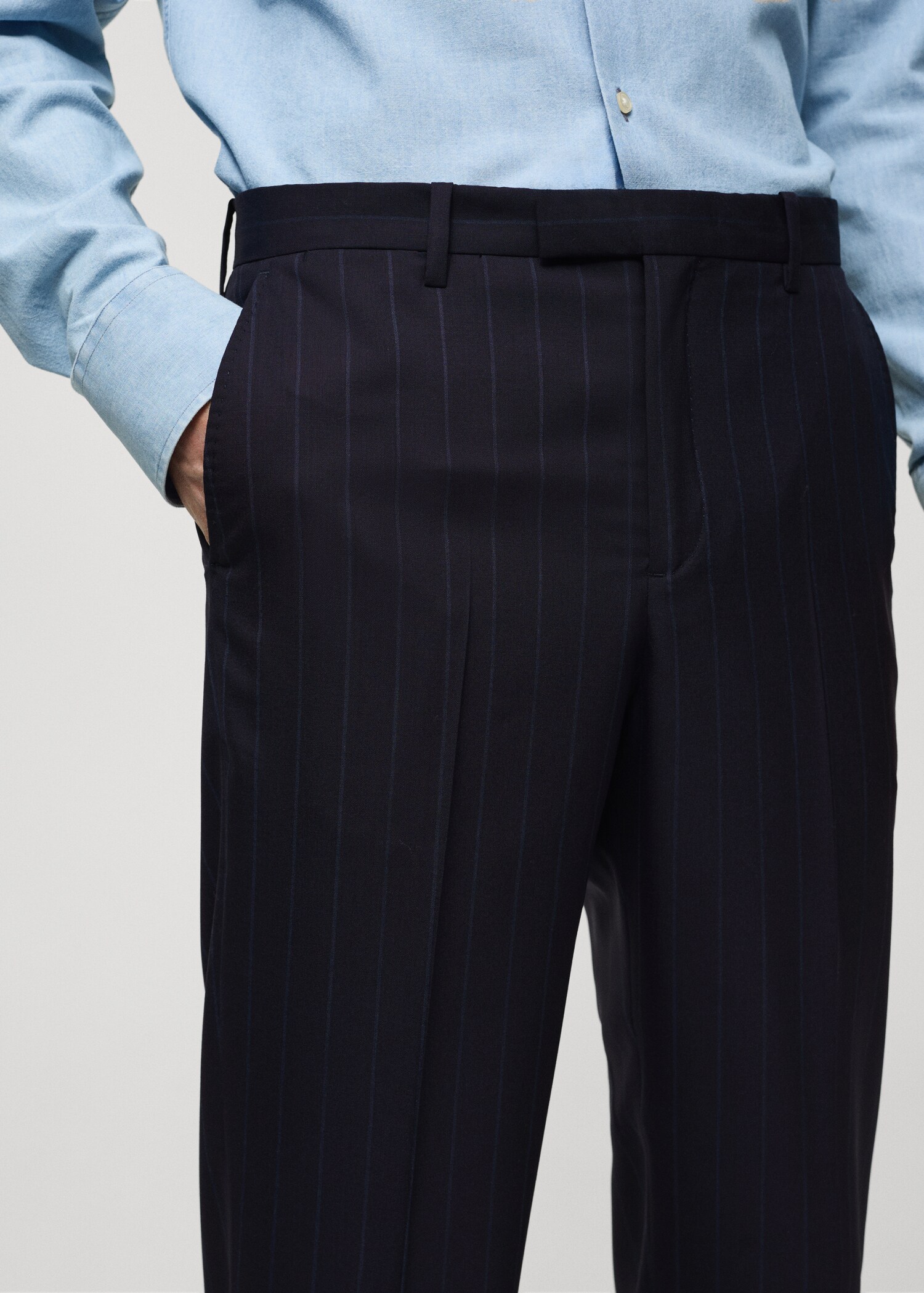 Pinstripe virgin wool suit trousers - Details of the article 1