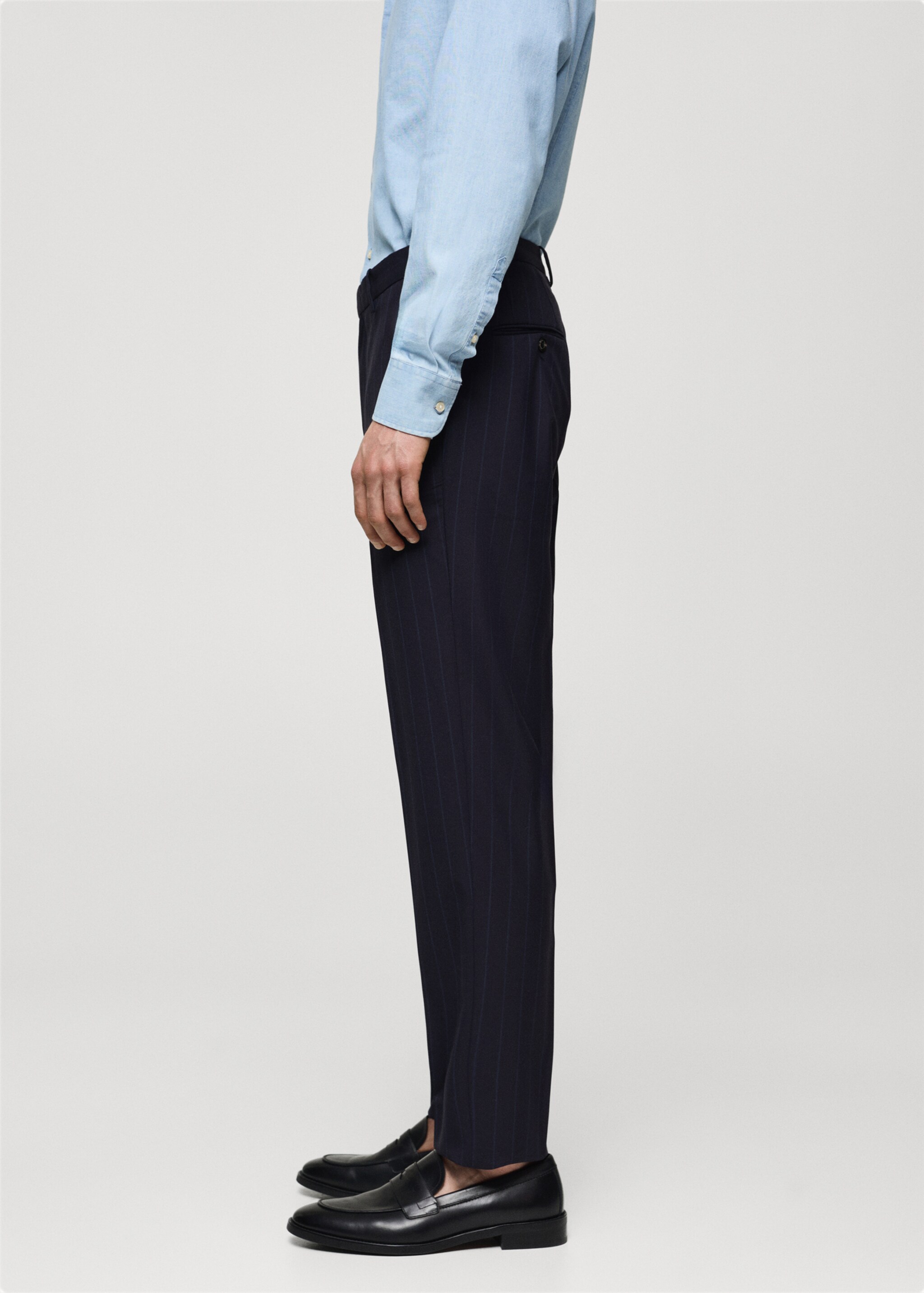 Pinstripe virgin wool suit trousers - Details of the article 2, Dark Navy. Ref: 67058268-00.