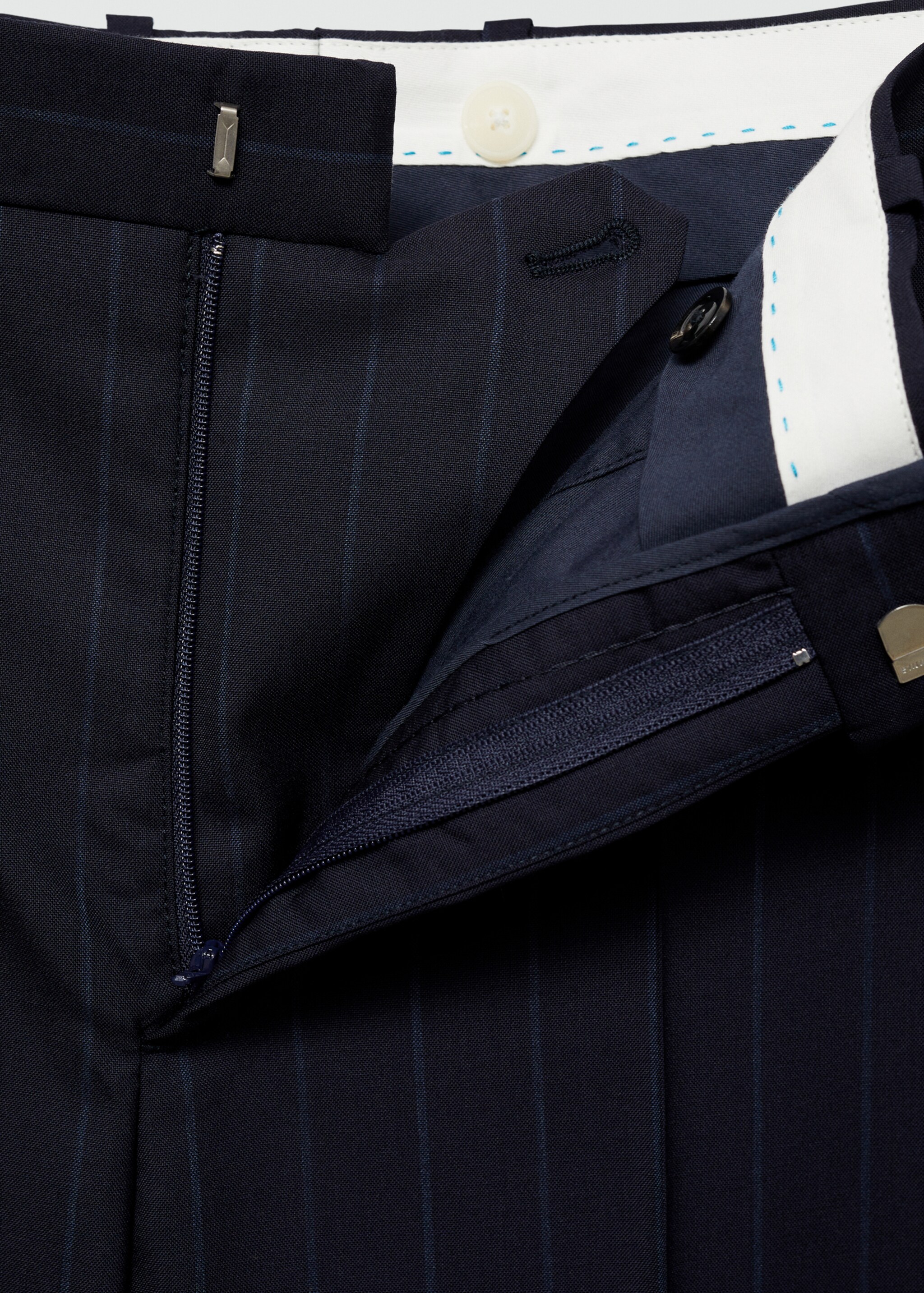 Pinstripe virgin wool suit trousers - Details of the article 8, Dark Navy. Ref: 67058268-00.