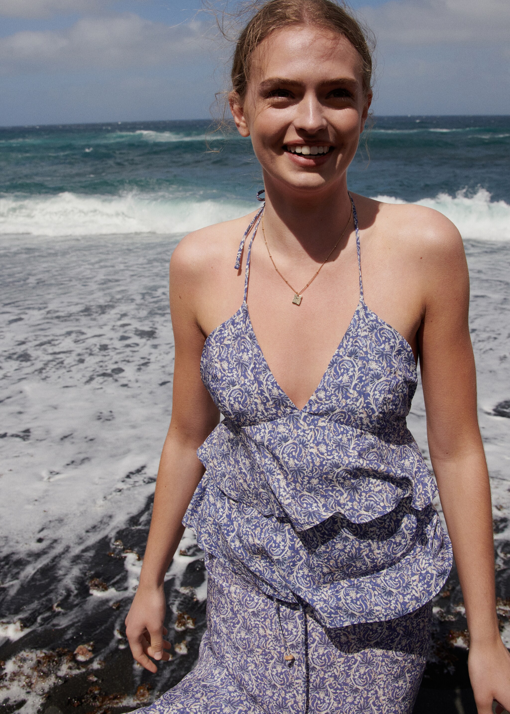 Gemustertes Volant-Top - Detail des Artikels 5, Himmelblau. Ref: 67058278-00.