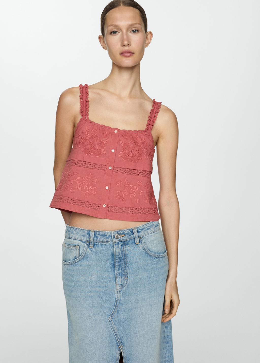 トップス nzm0820 Embroidered strap top - Women | MANGO OUTLET USA