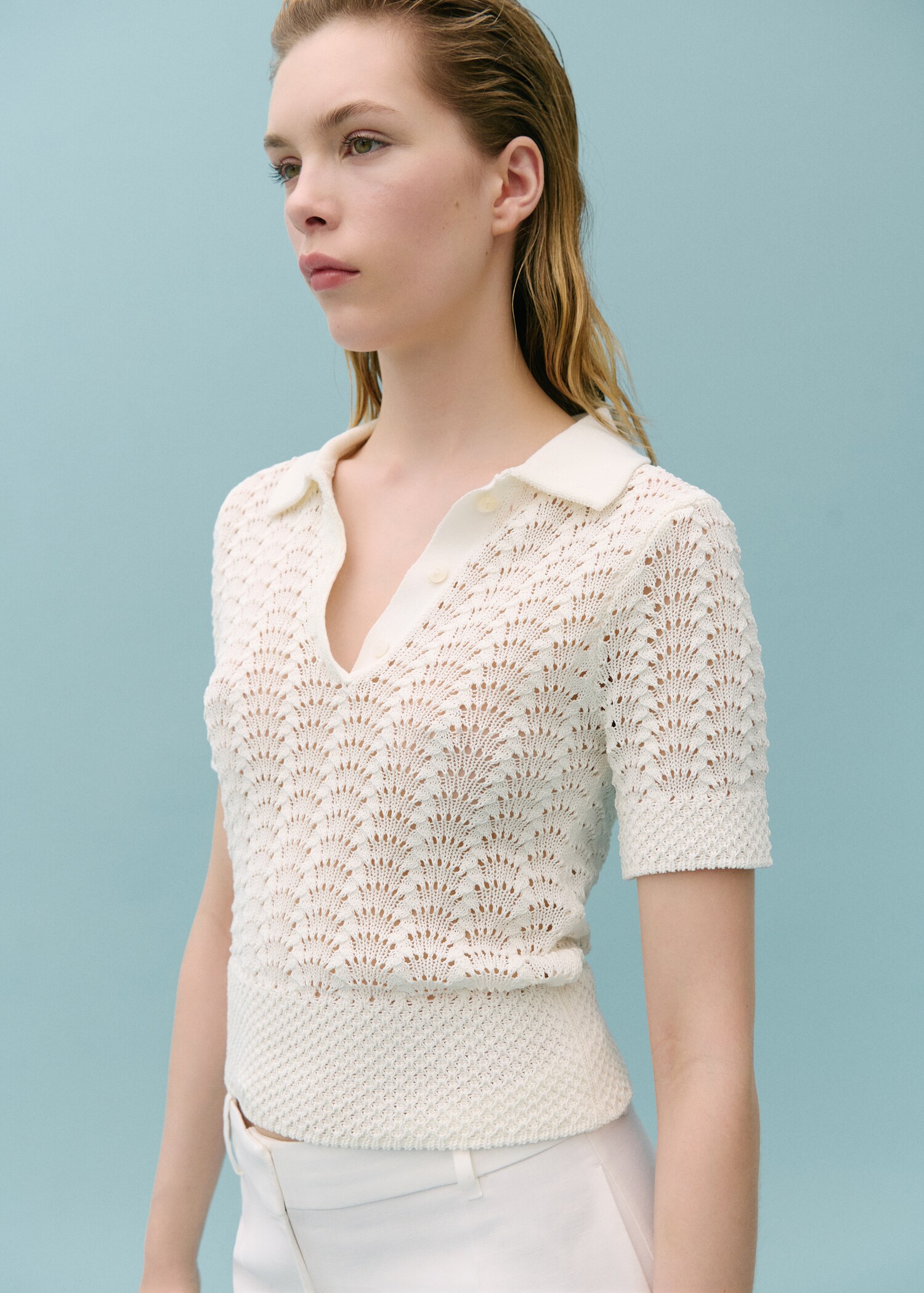 Polo-neck crochet sweater - Medium plane