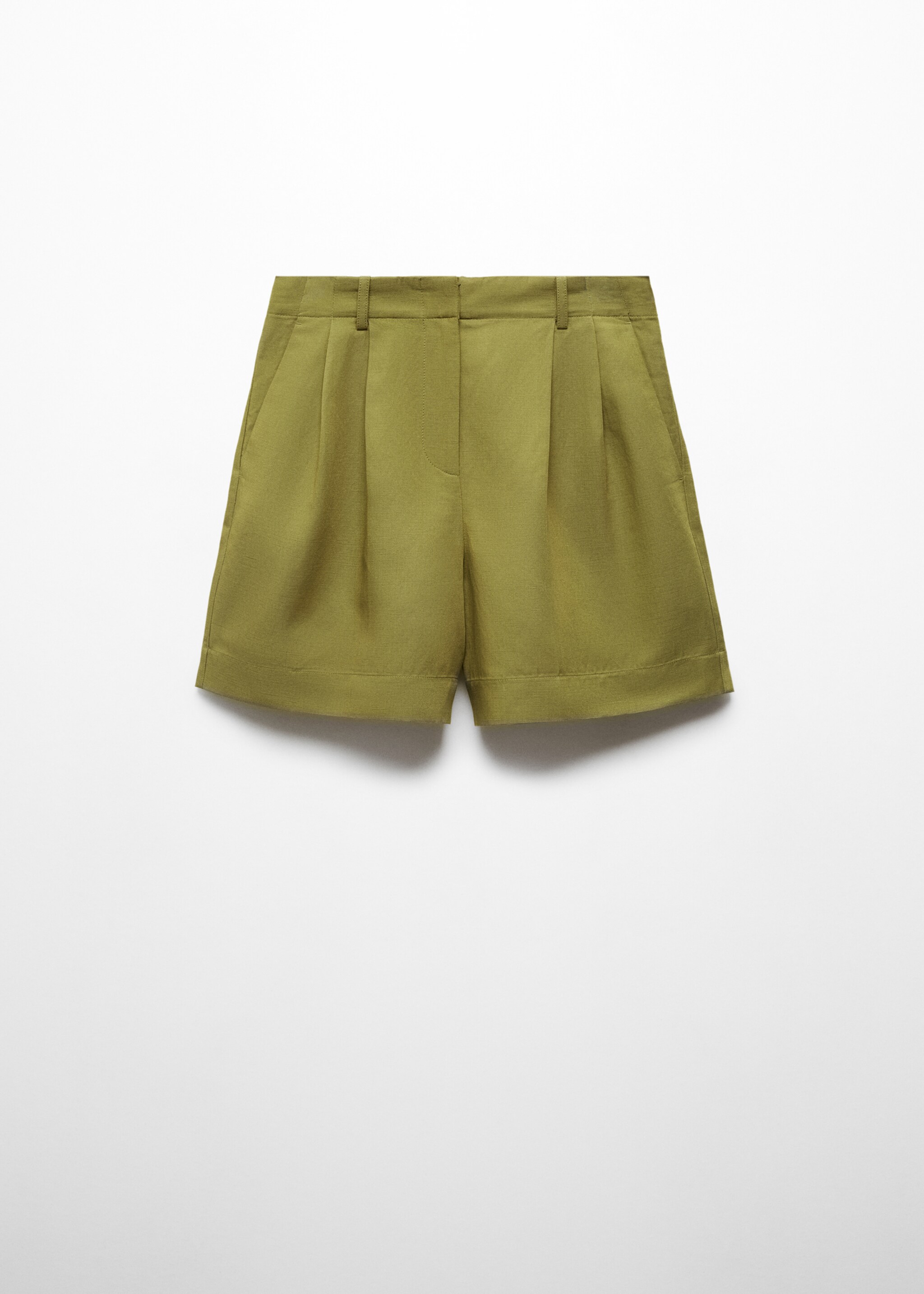 Linen-blend Bermuda plated shorts - Article without model, Khaki. Ref: 67059229-00.