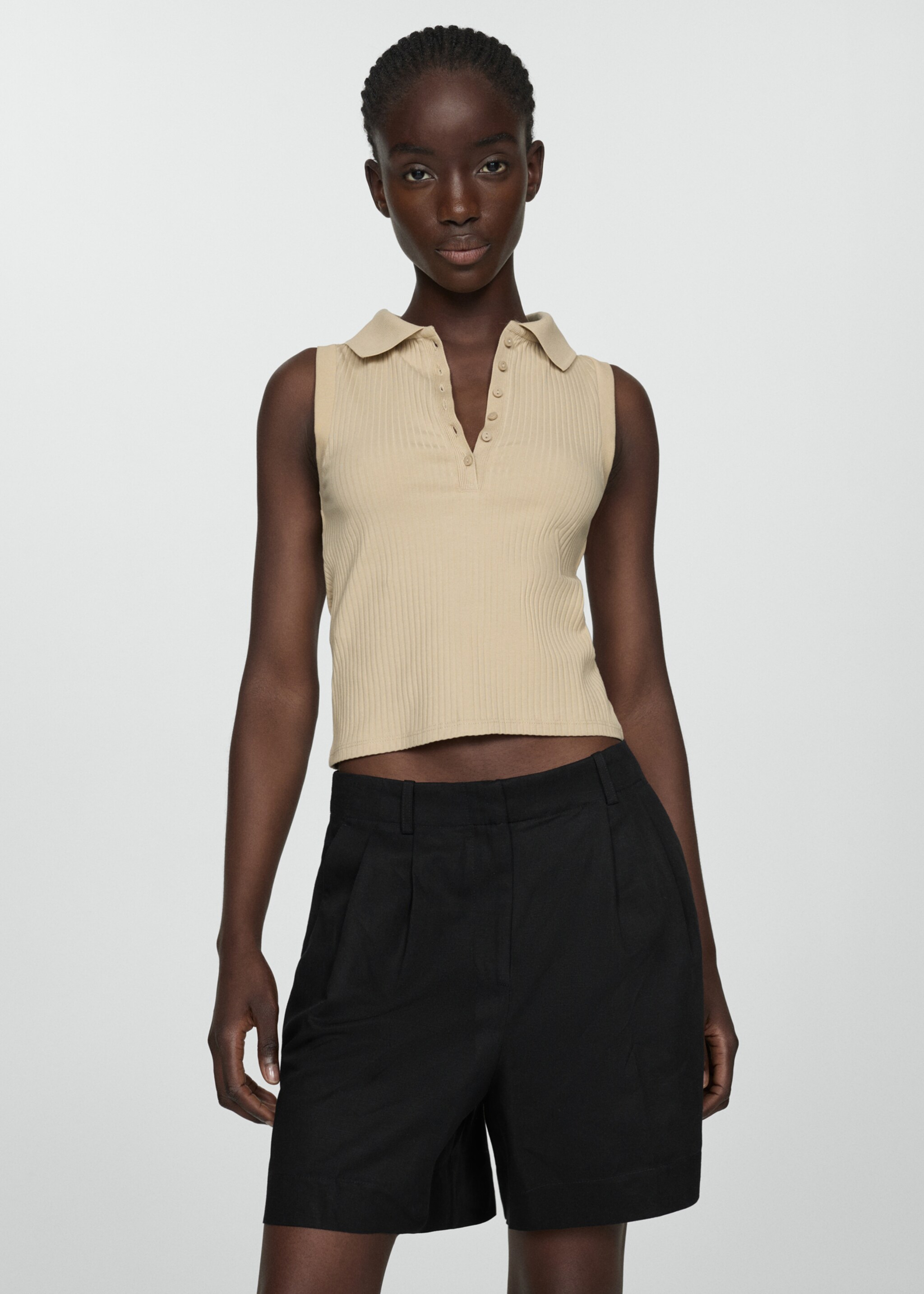 Linen-blend Bermuda plated shorts - Details of the article 2, Black. Ref: 67059229-00.