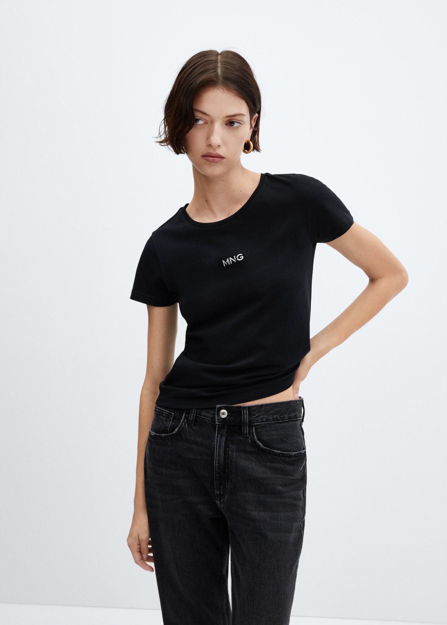 T-shirt met metallic logo - Middenvlak