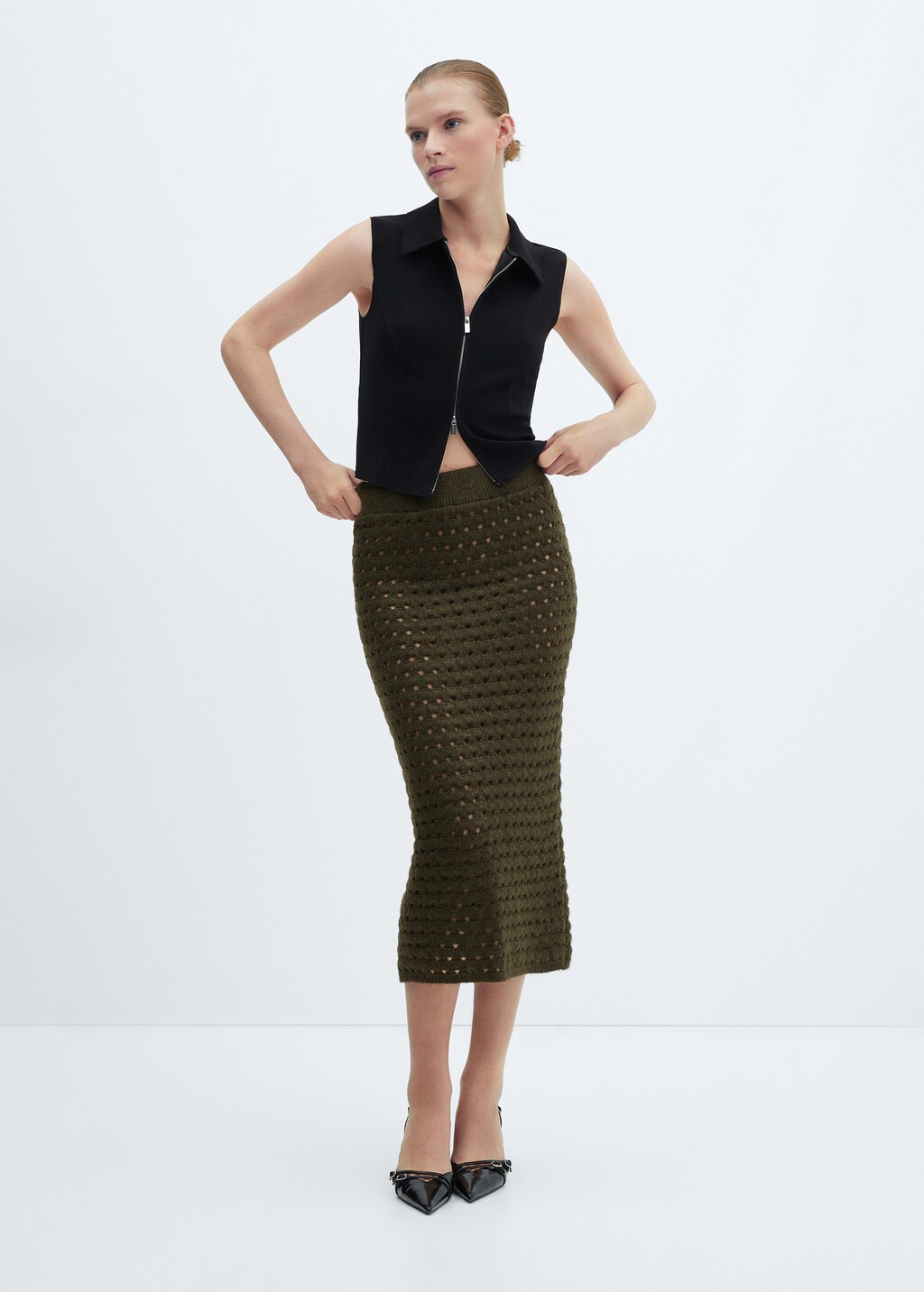 Knitted skirt with openwork details - Women | MANGO OUTLET USA