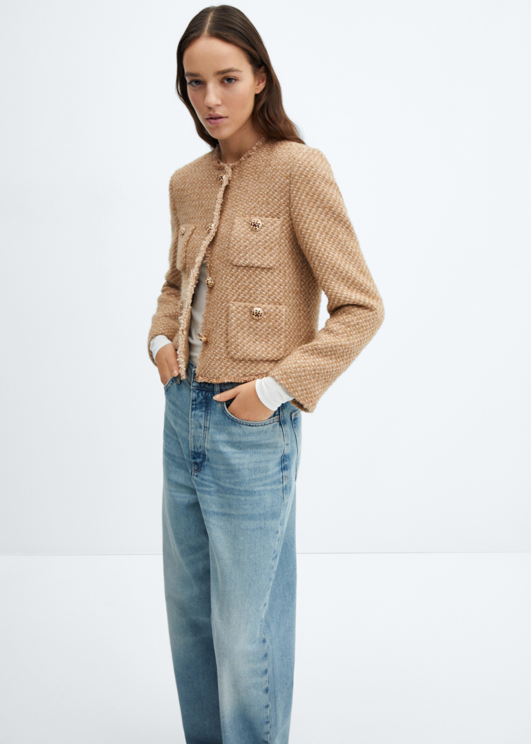 Tweed jacket with jewel buttons - Medium plane, Beige. Ref: 67060483-00.