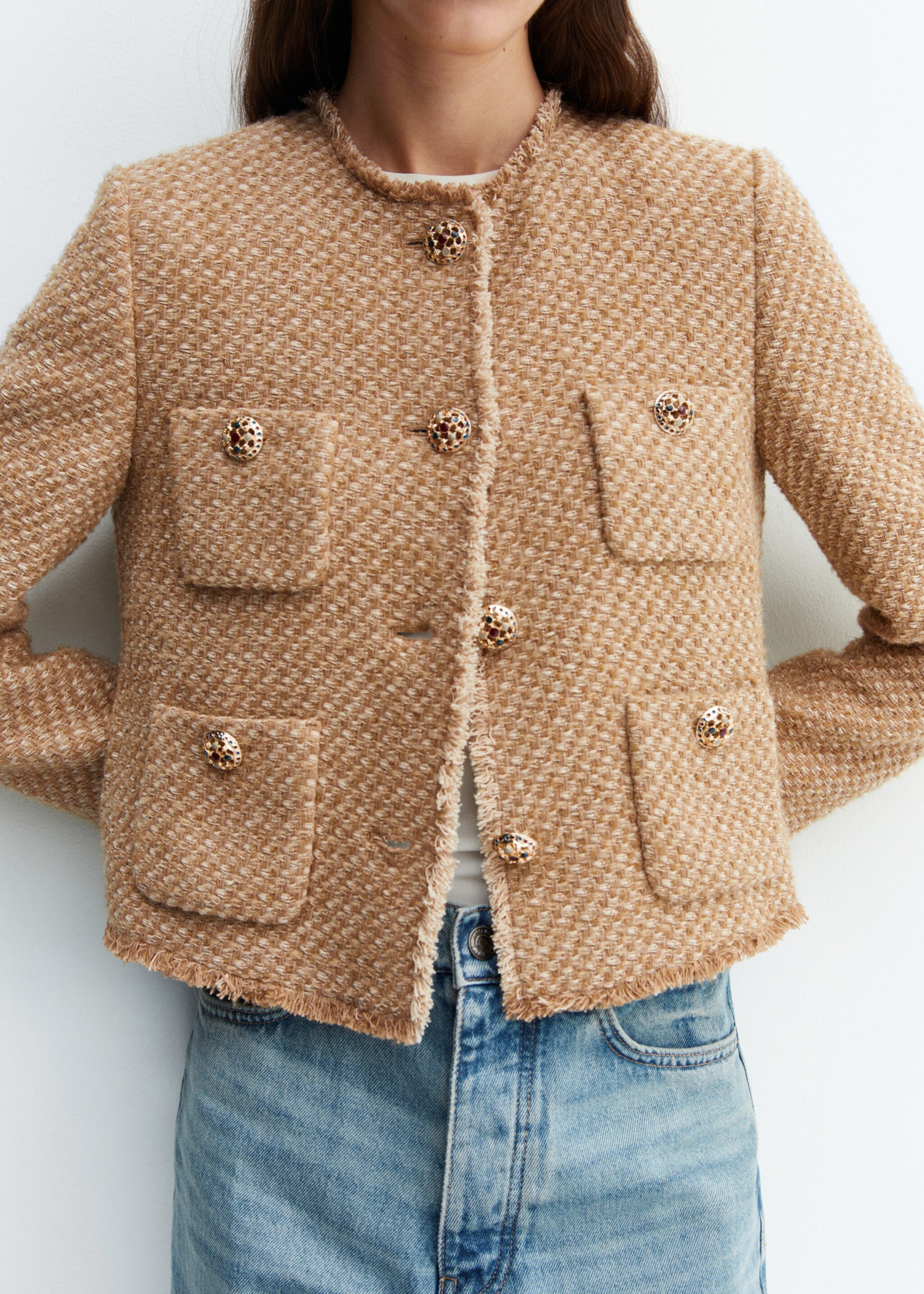 Tweed jacket with jewel buttons - Details of the article 6, Beige. Ref: 67060483-00.