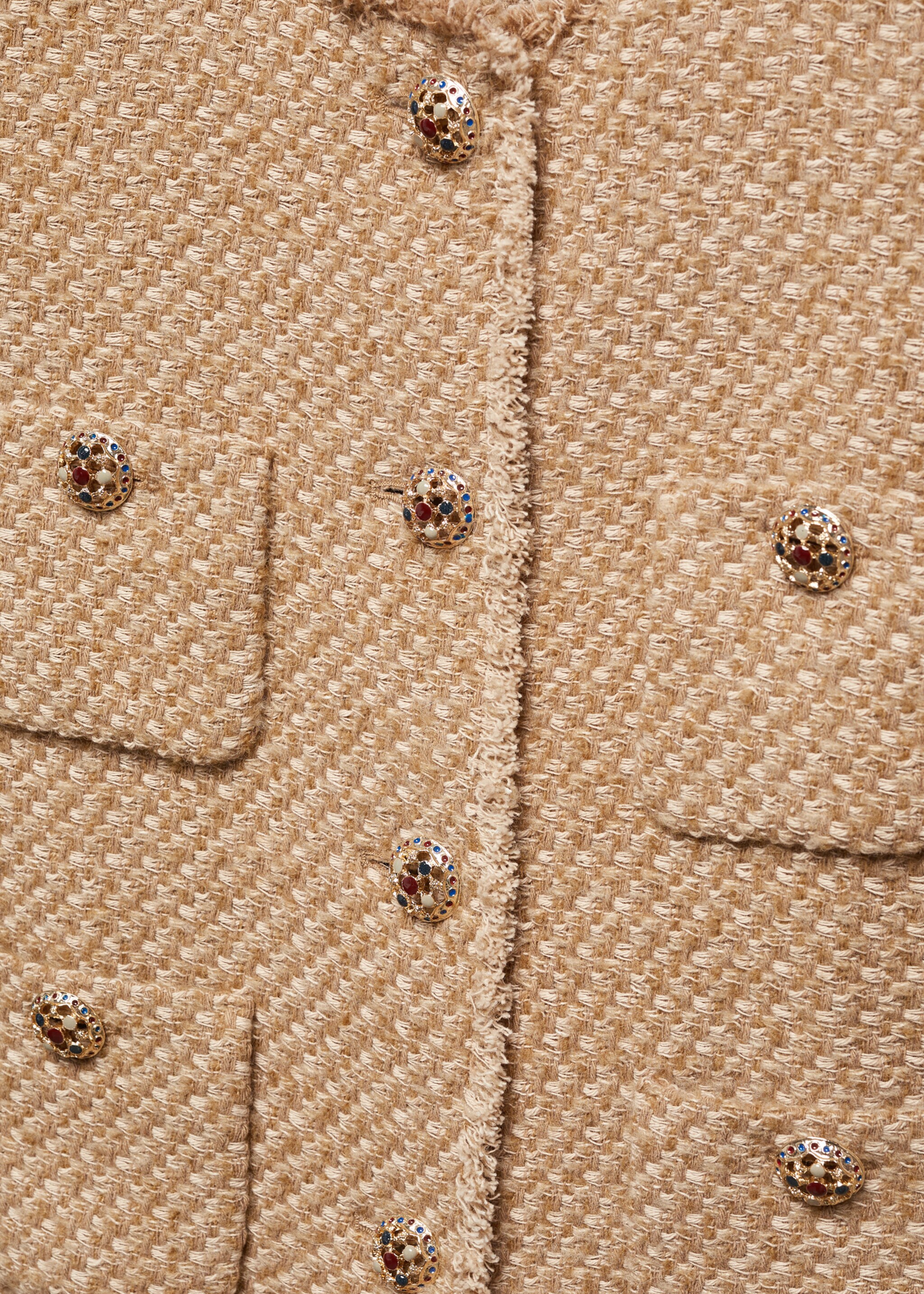 Tweed jacket with jewel buttons - Details of the article 8, Beige. Ref: 67060483-00.