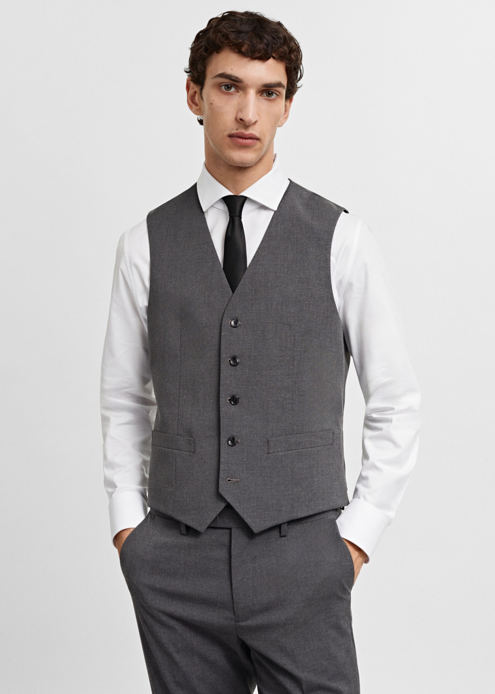 Slim-fit suit waistcoat - Medium plane, Grey. Ref: 67060620-00.
