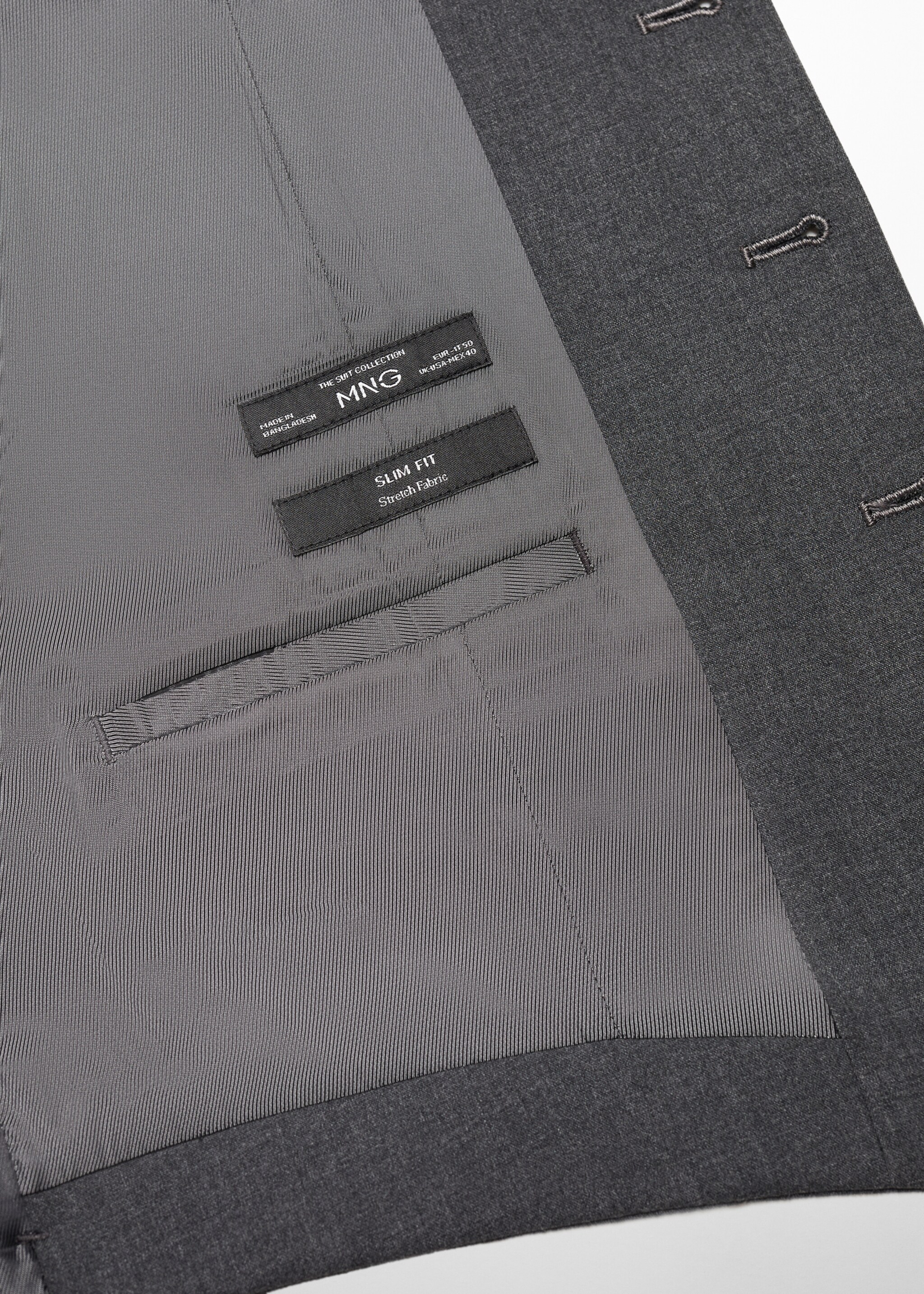 Slim-fit suit waistcoat - Details of the article 8, Grey. Ref: 67060620-00.
