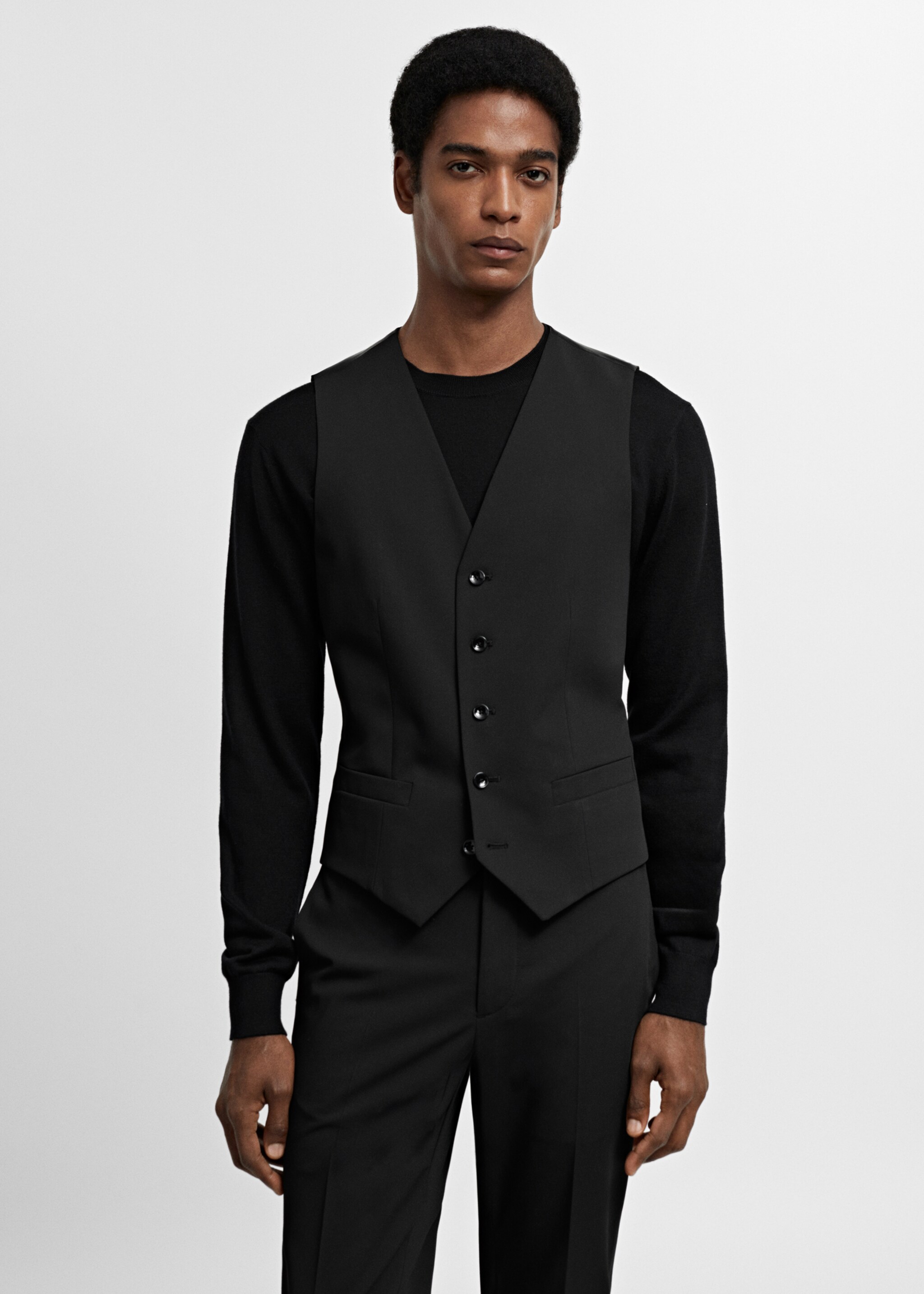 Super slim-fit stretch-fabric suit vest - Medium plane, Black. Ref: 67060621-00.