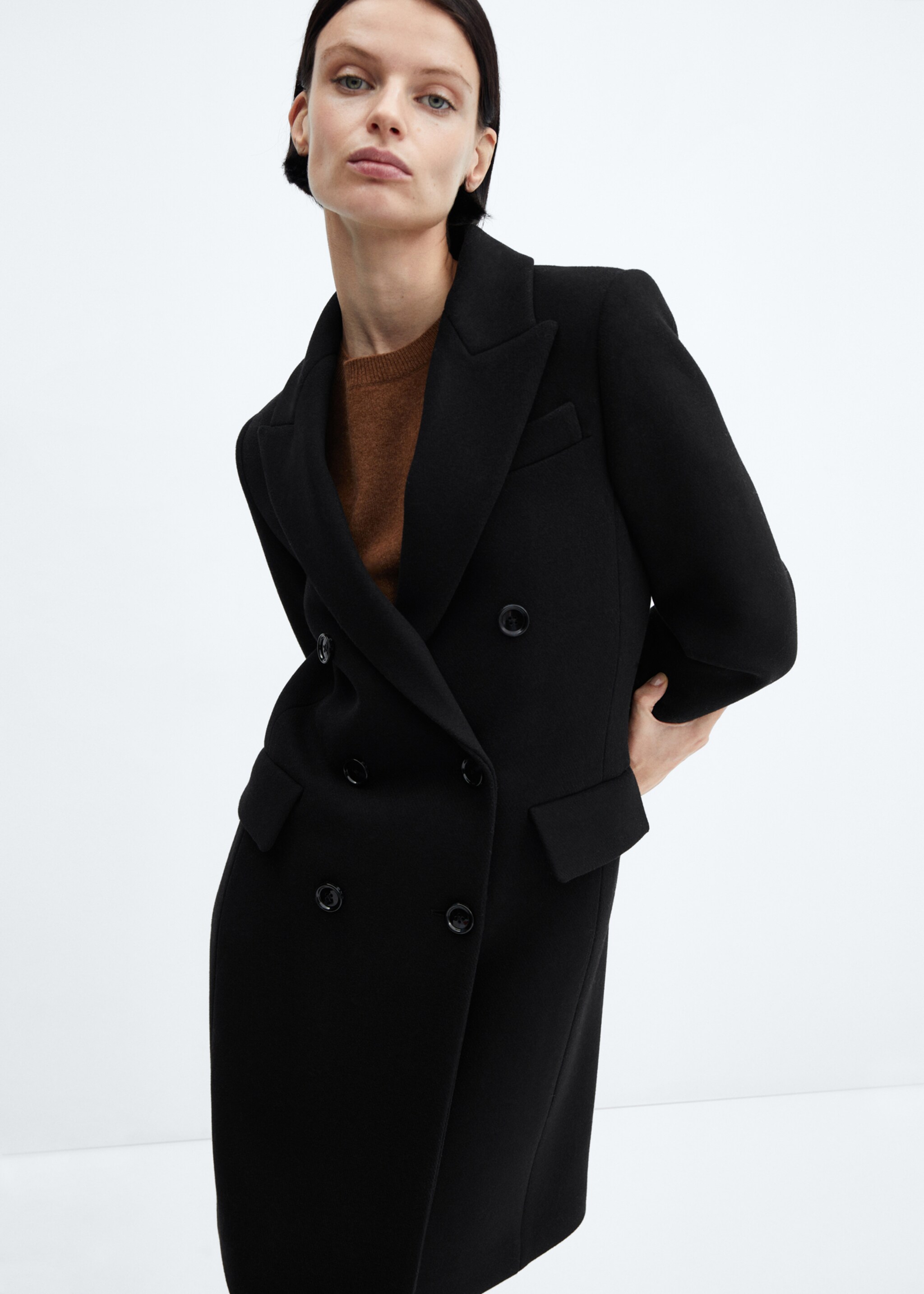 Double-breasted wool coat - Medium plane, Black. Ref: 67060646-00.