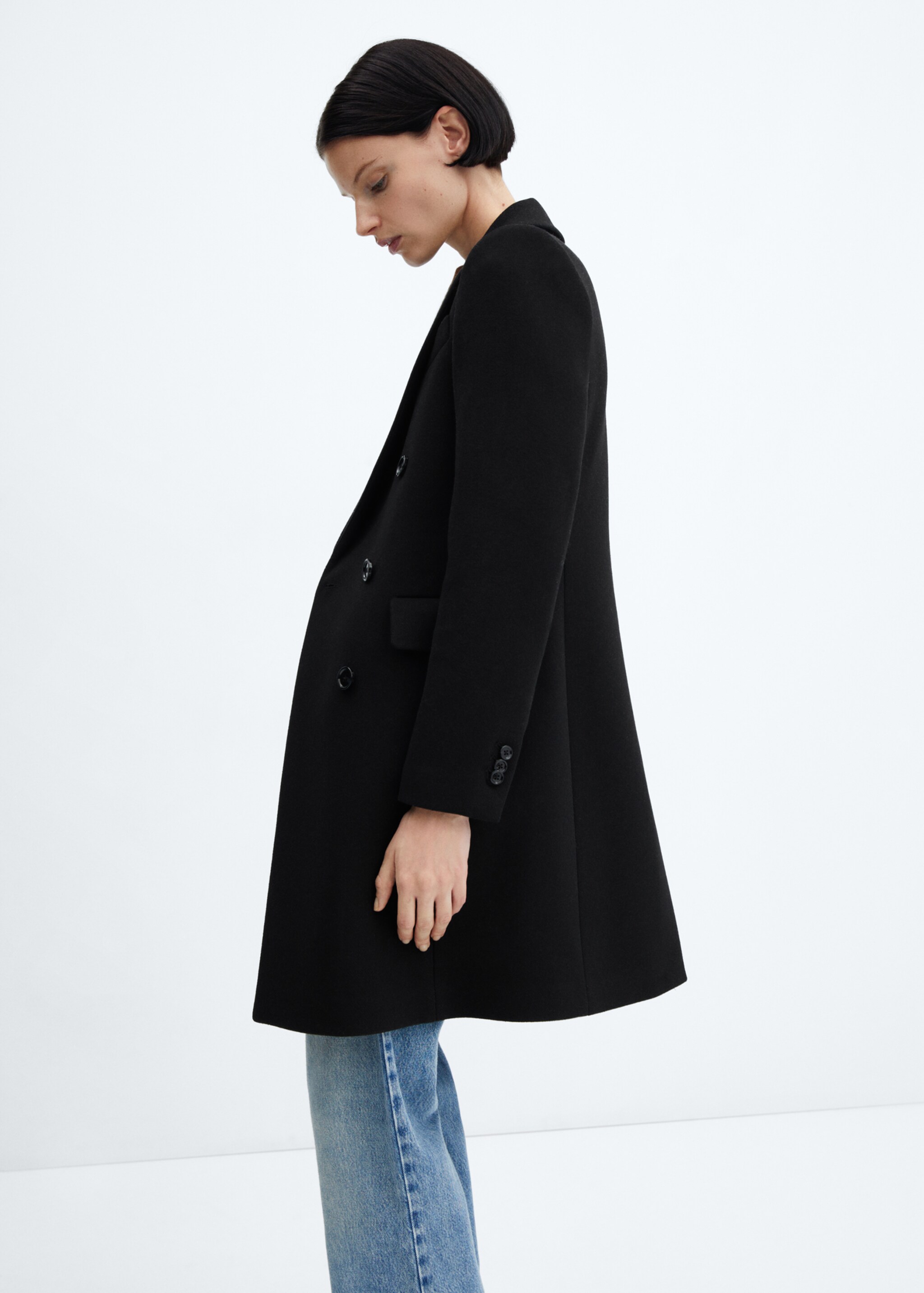 Double-breasted wool coat - Details of the article 2, Black. Ref: 67060646-00.