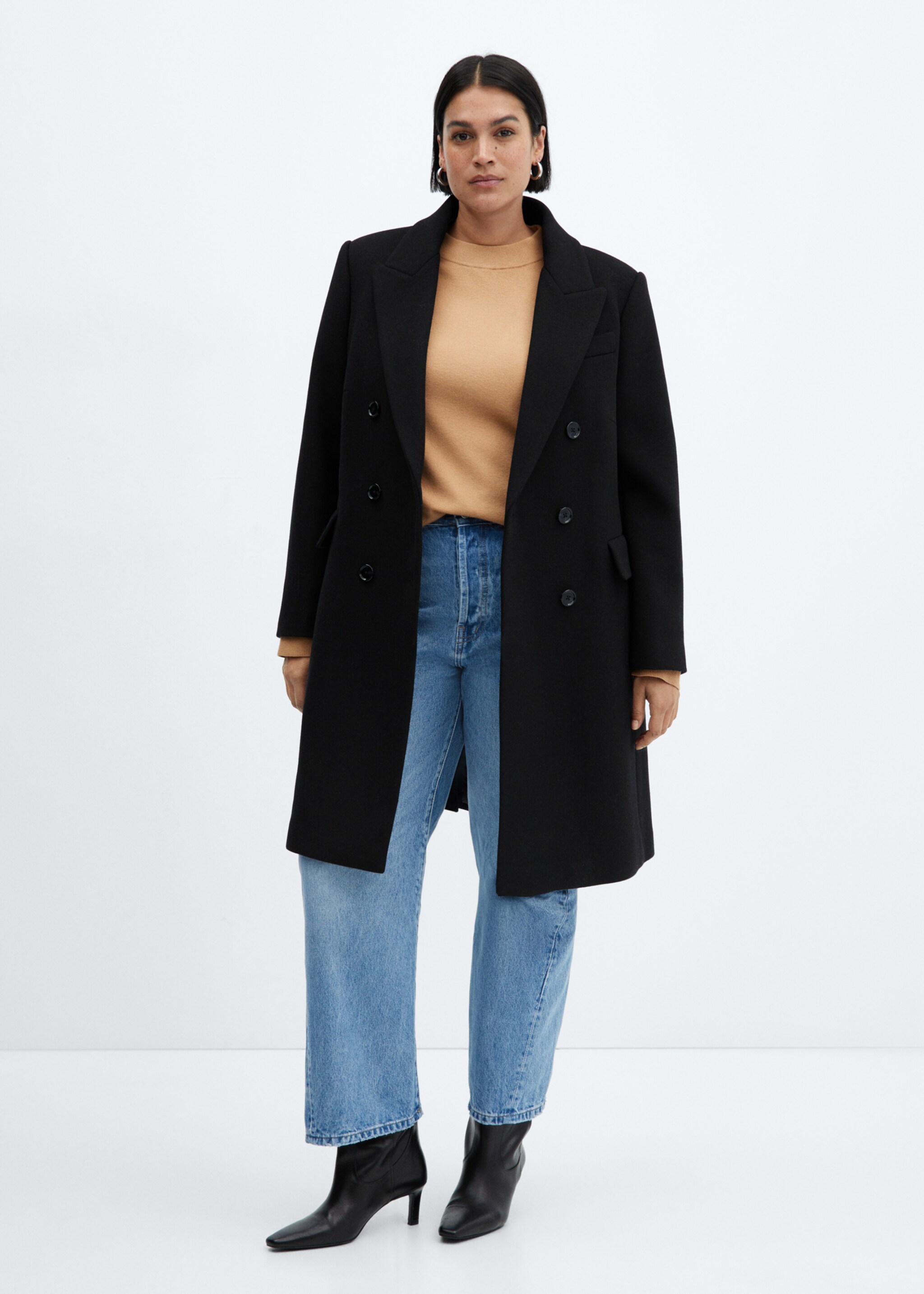 Double-breasted wool coat - Details of the article 3, Black. Ref: 67060646-00.
