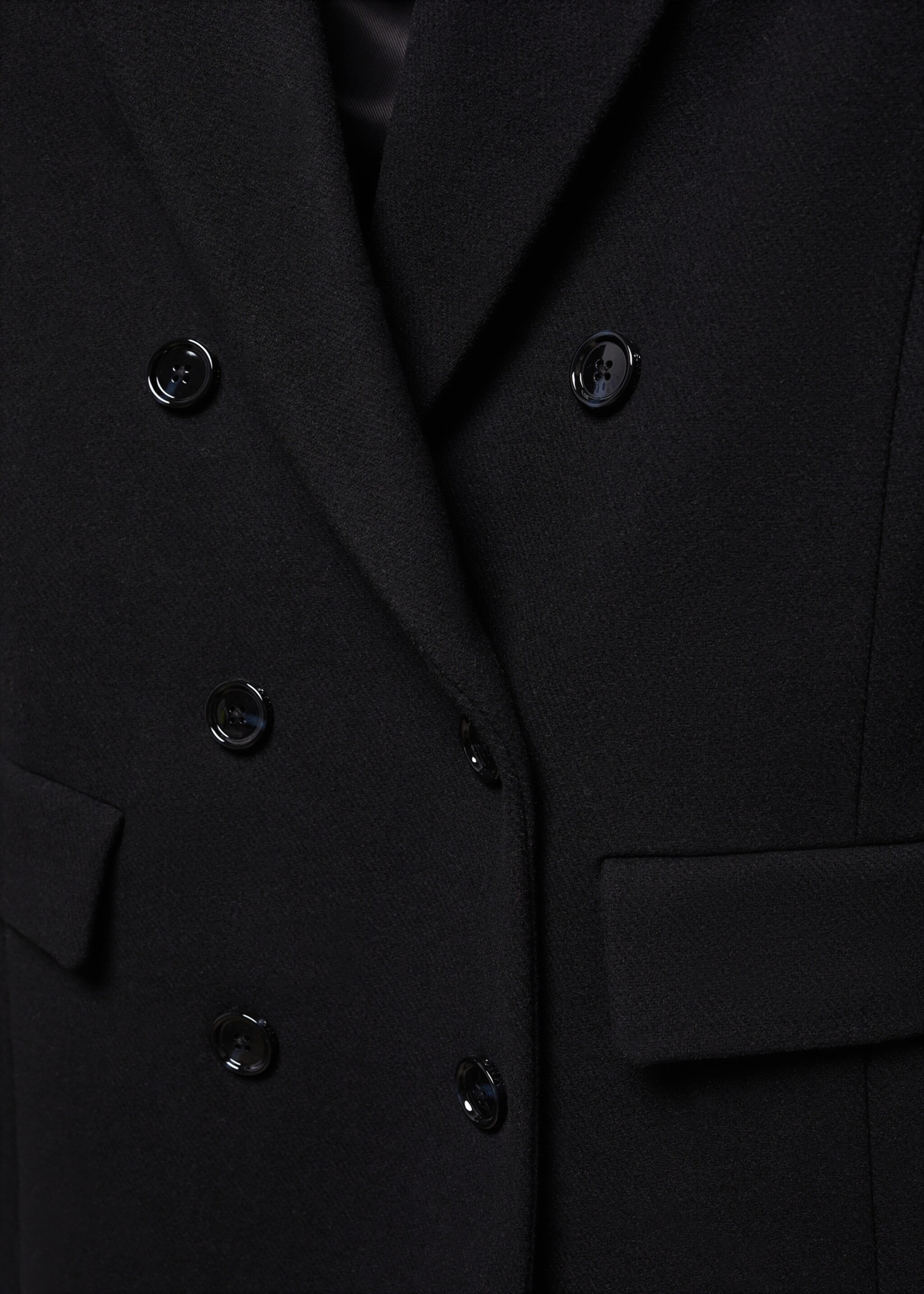 Double-breasted wool coat - Details of the article 8, Black. Ref: 67060646-00.