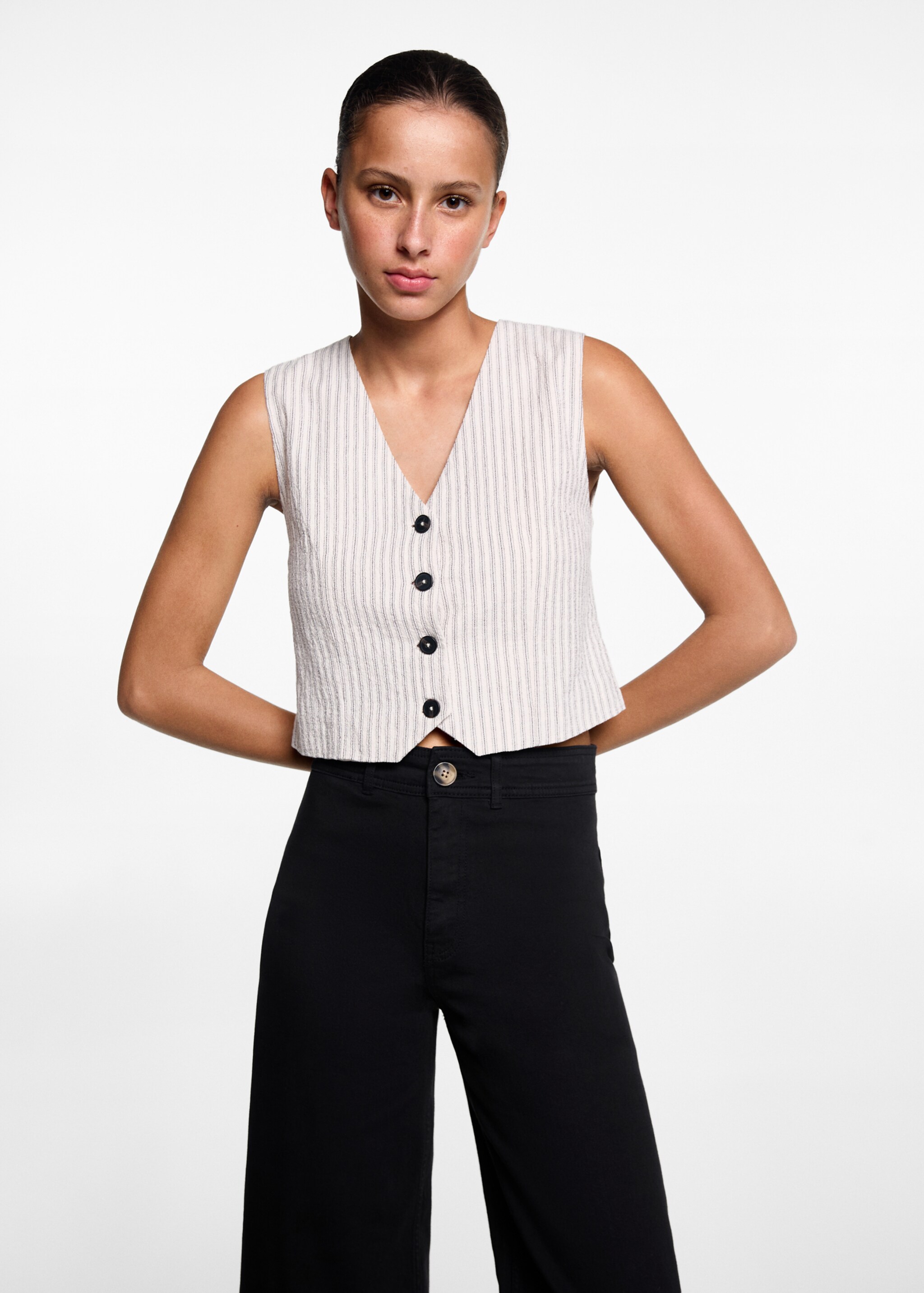 Jeans culotte mid-waist comfort - Medium plane, Black. Ref: 67060653-00.