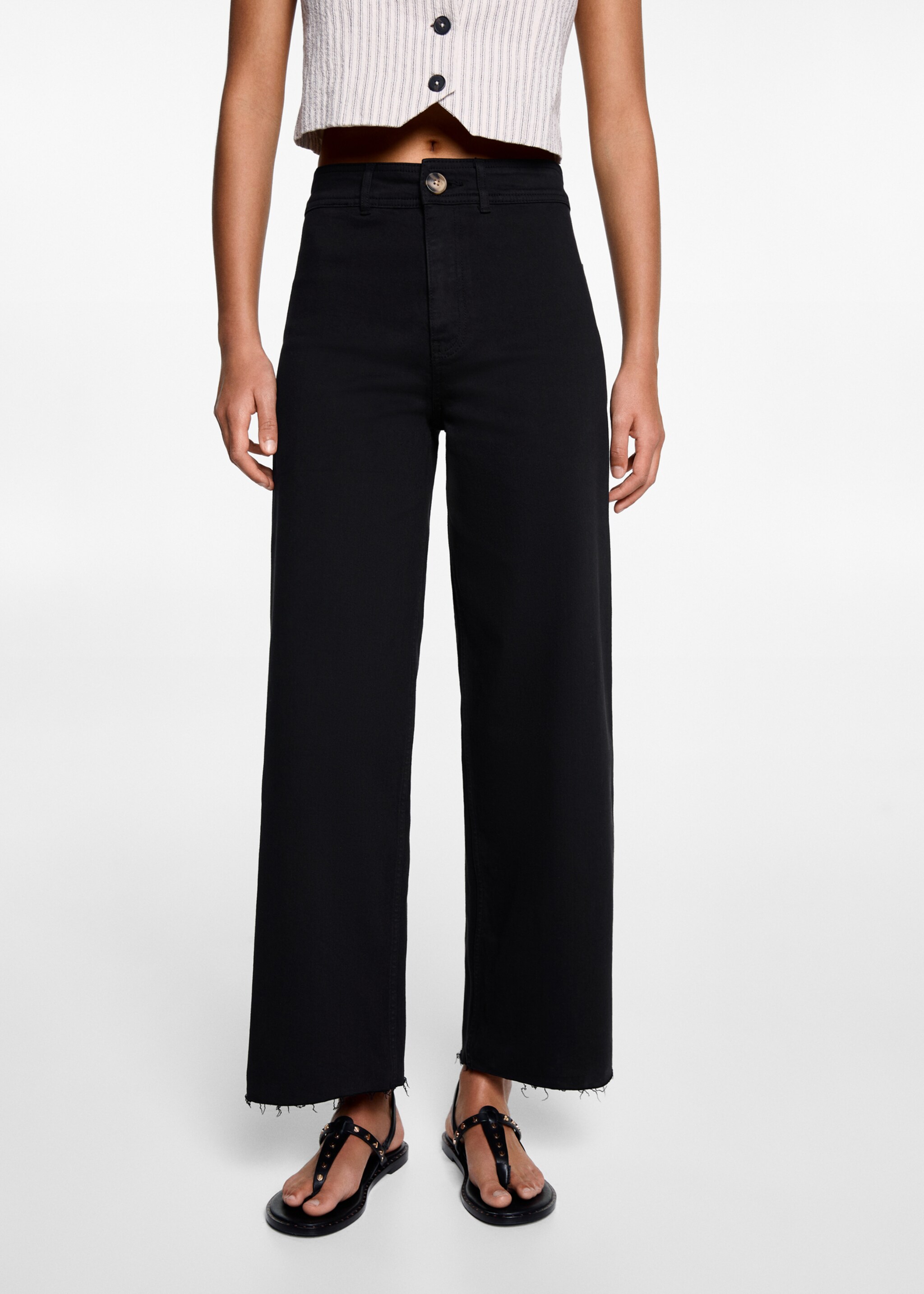 Jeans culotte mid-waist comfort - Details of the article 6, Black. Ref: 67060653-00.