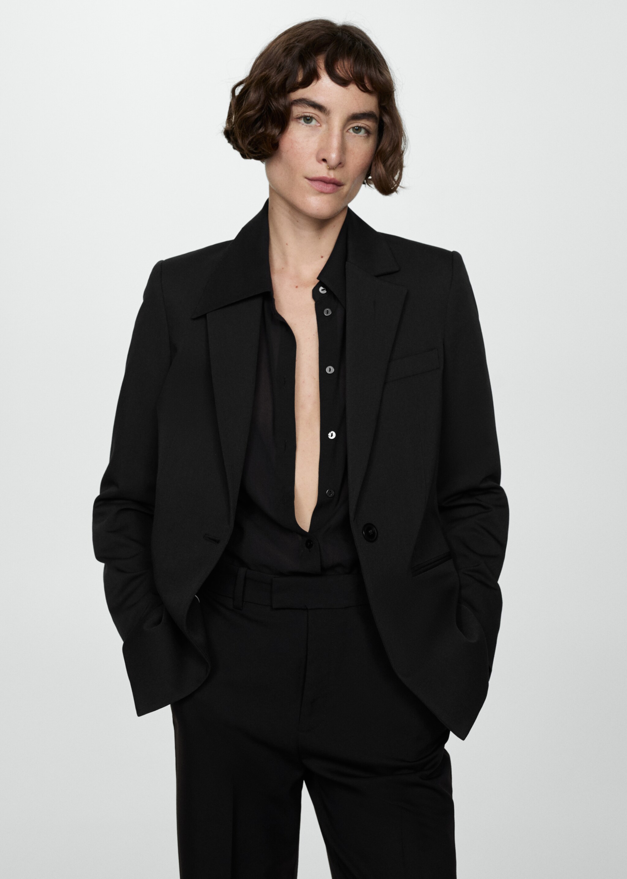 Straight suit trousers - Details of the article 1, Black. Ref: 67060666-00.