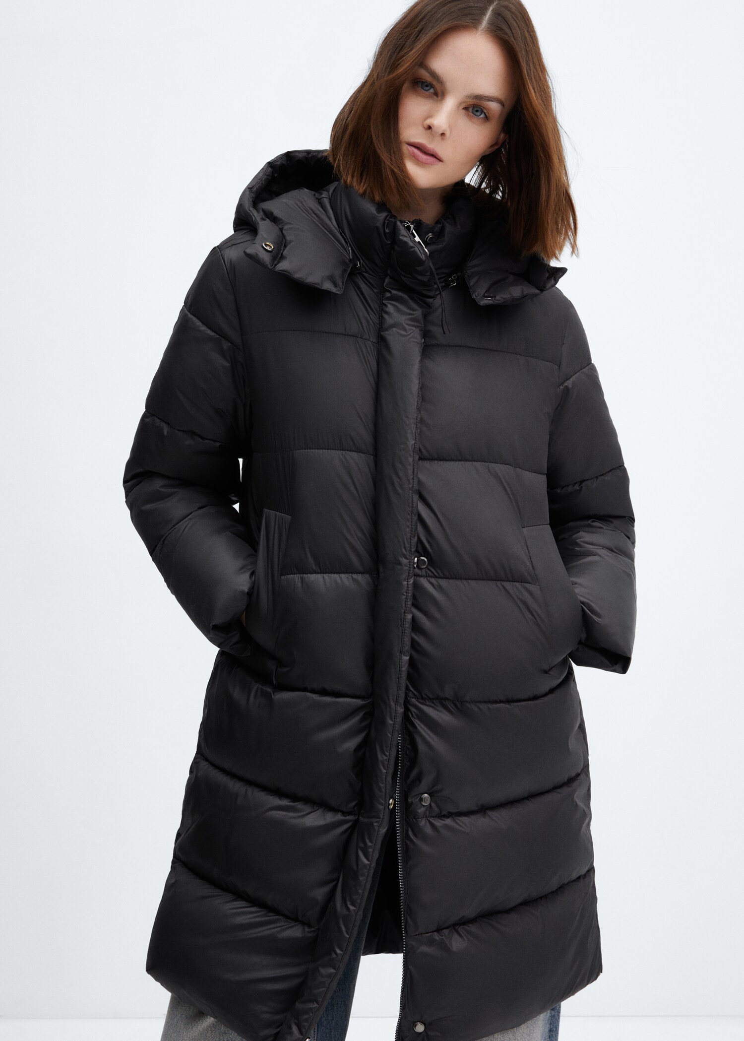 Detachable hood quilted coat - Medium plane