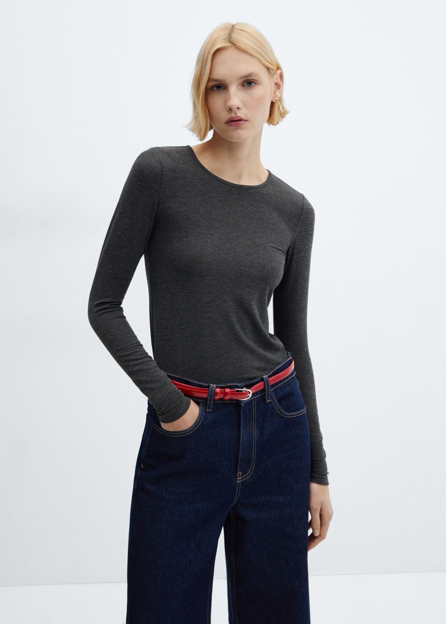 Strick-T-Shirt mit Rundhals - Mittlere Ansicht