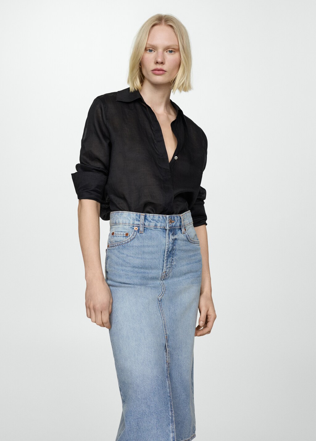Denim midi-skirt - Women | MANGO OUTLET USA