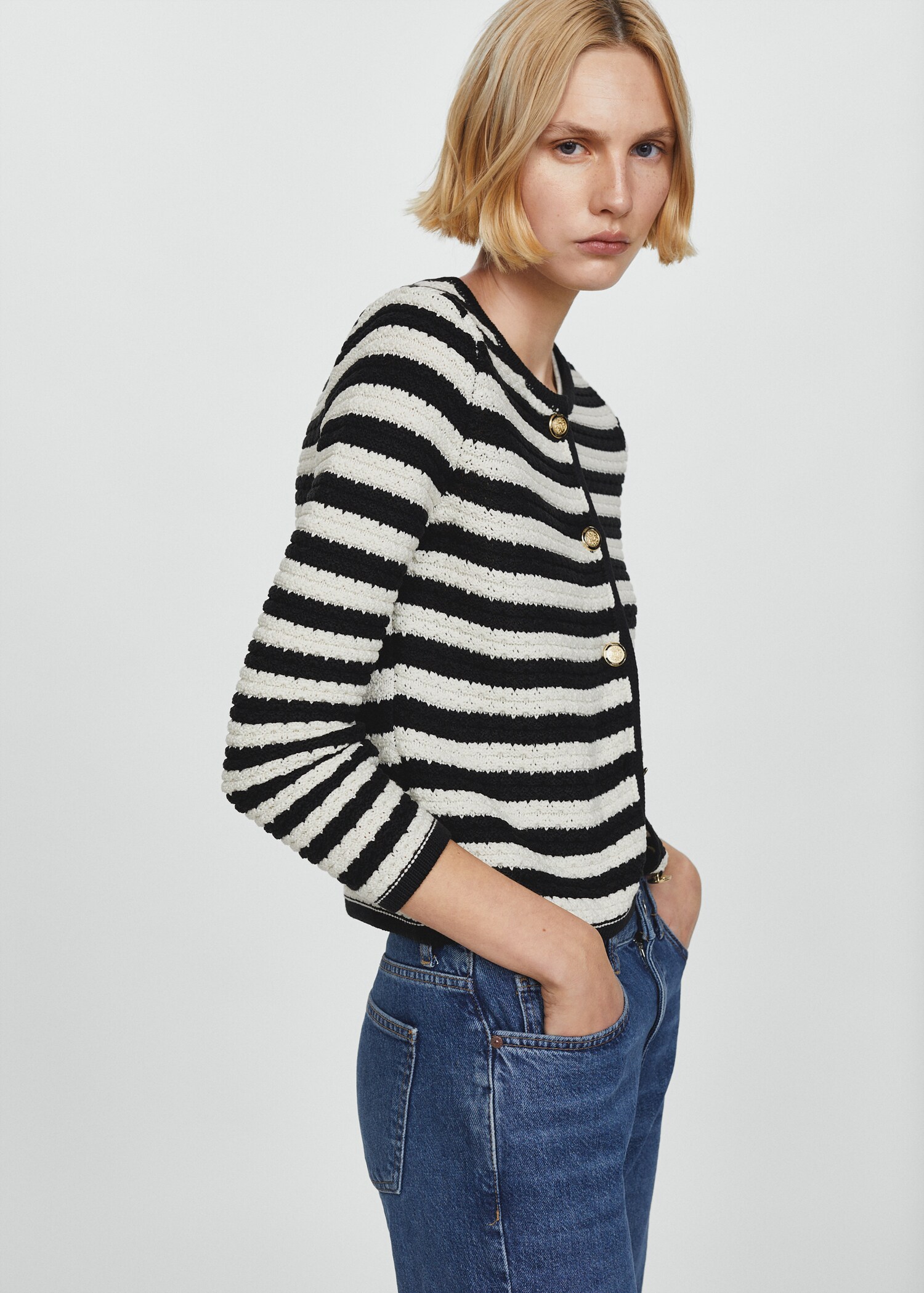 Striped cardigan with jewel buttons - Medium plane