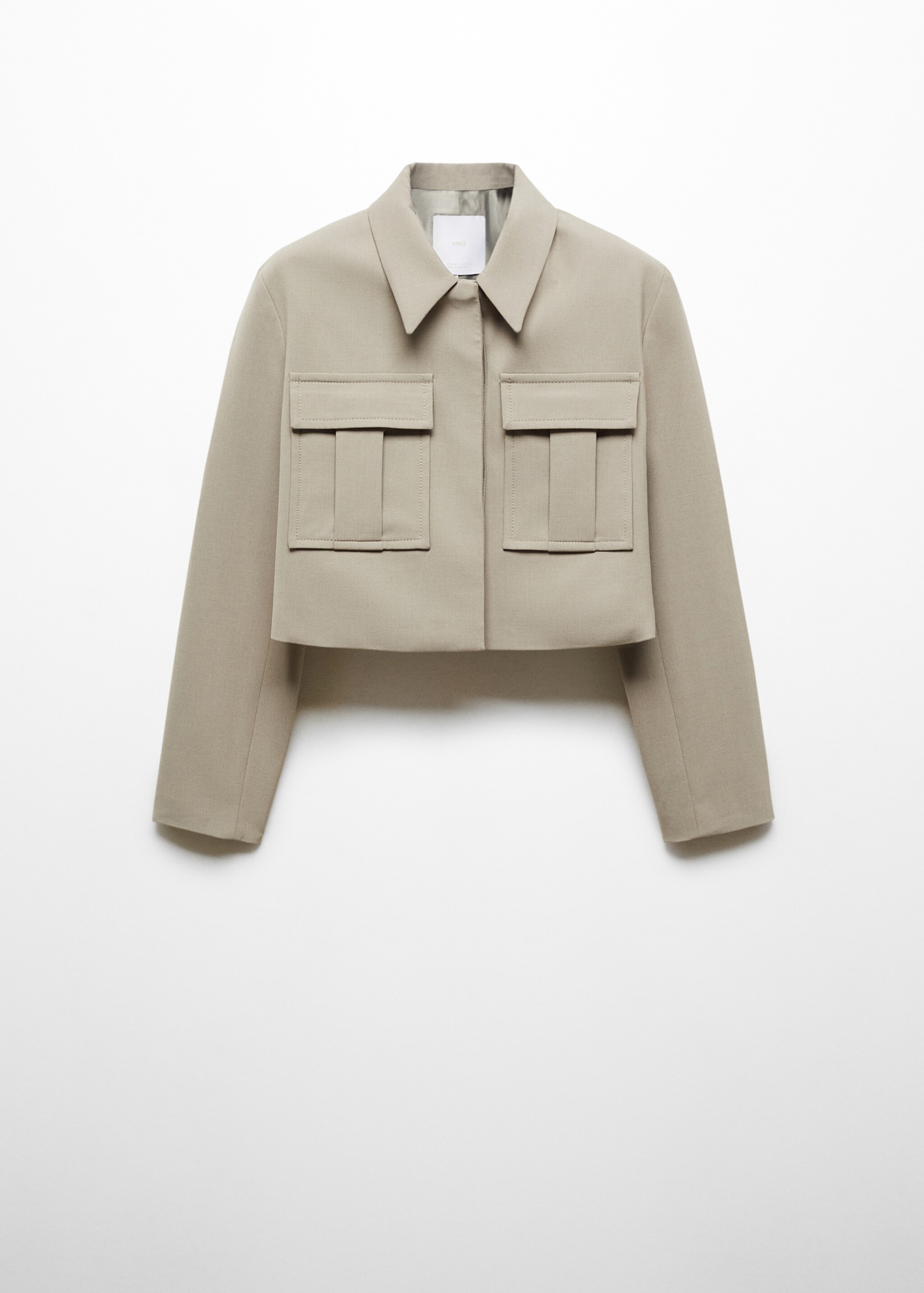 Cropped jacket with pockets - Article without model, Medium Brown. Ref: 67064071-00.