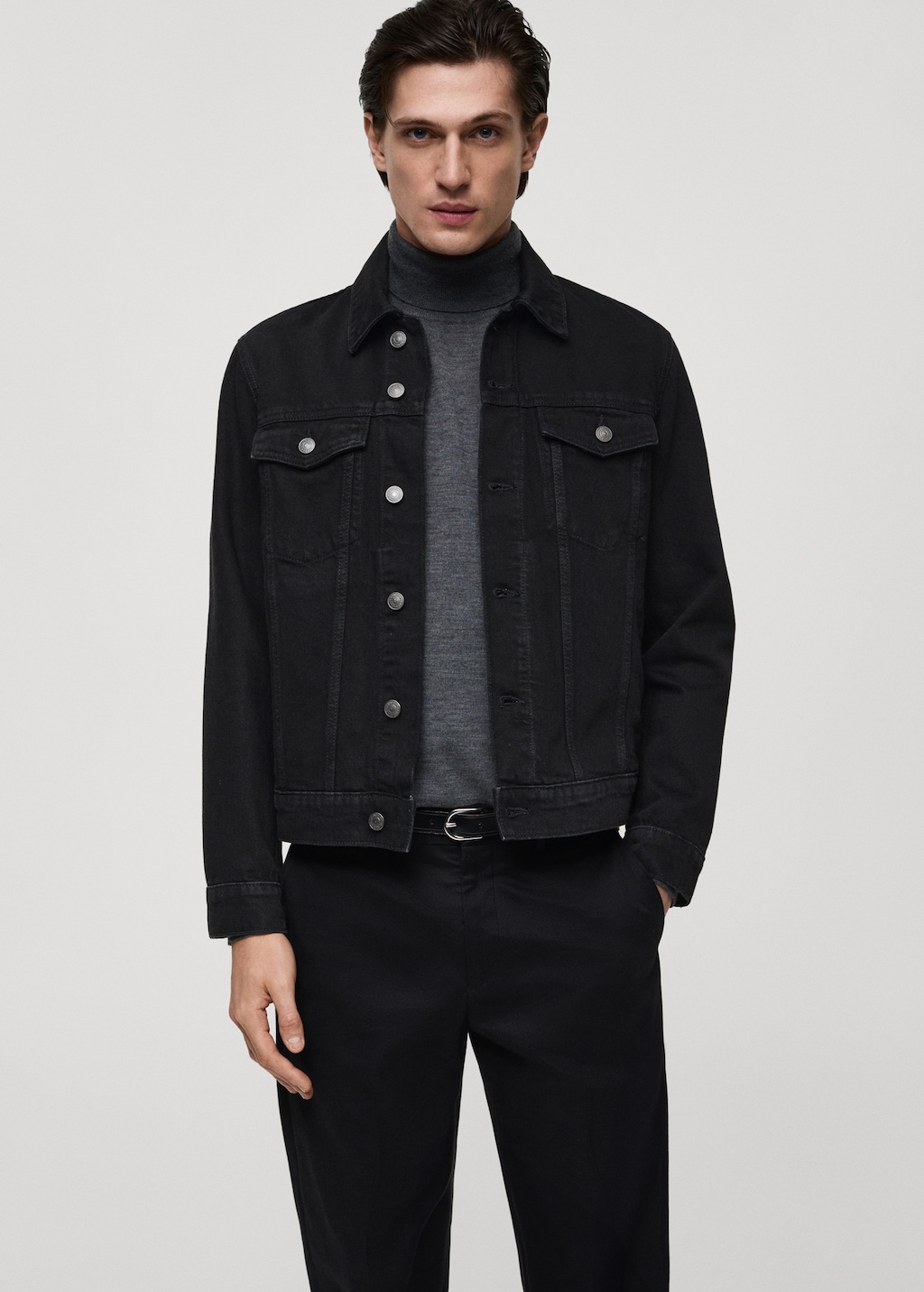 ジャケット・アウター bukht black denim jacket Mens Jean Jacket Trucker Style Black Jacket Button-down