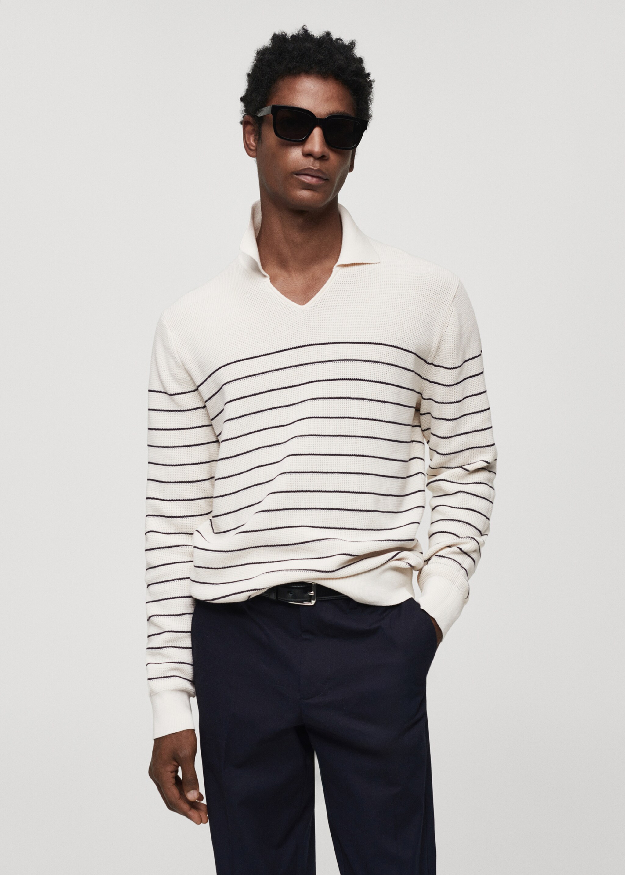 Striped polo-style sweater - Medium plane