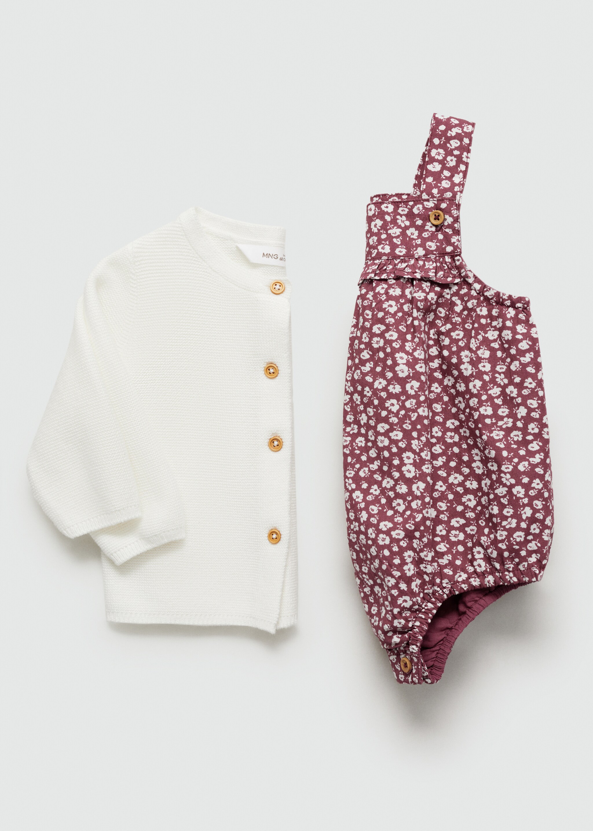 Cotton floral romper - Details of the article 7, Burgundy. Ref: 67064459-00.