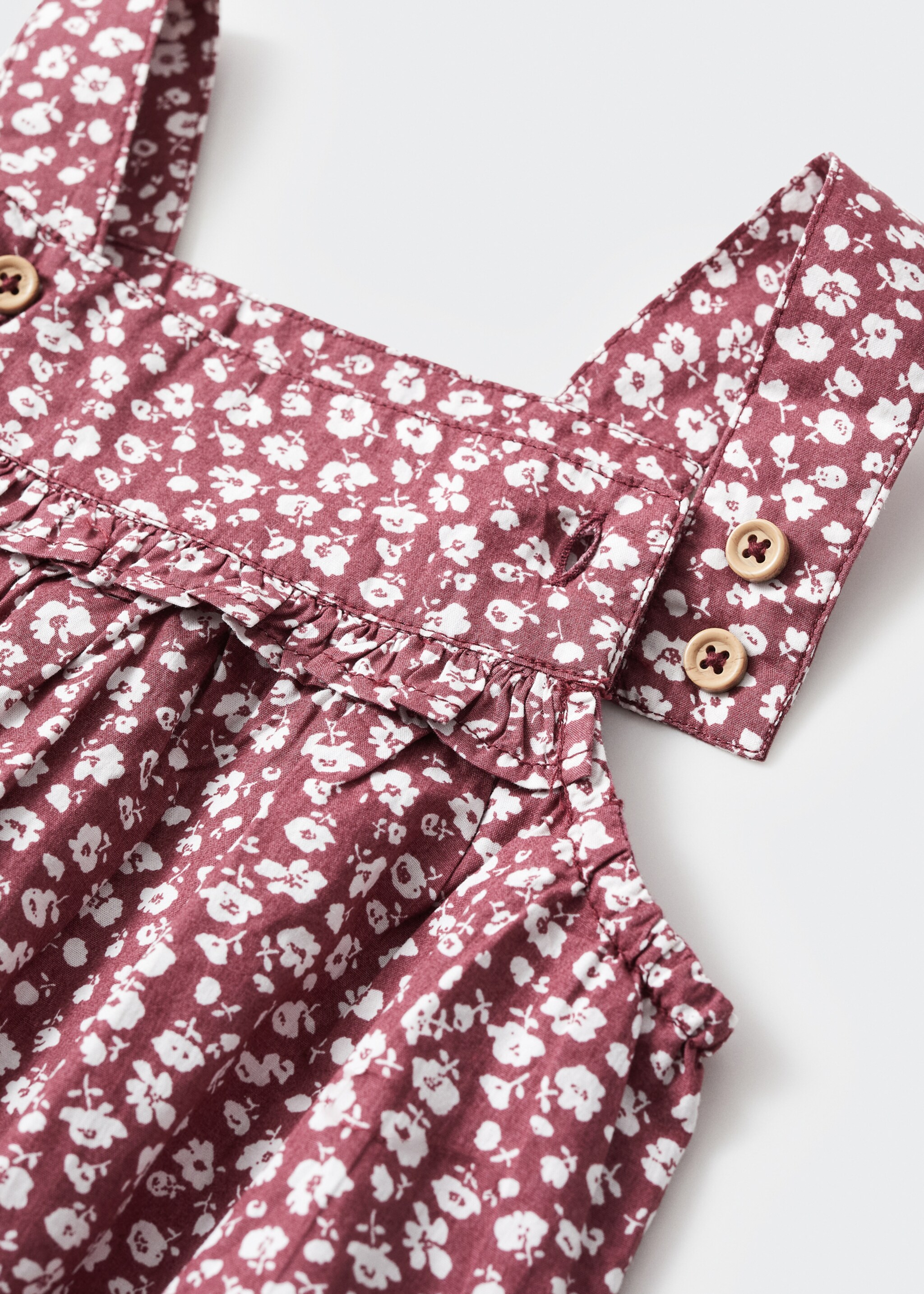 Cotton floral romper - Details of the article 8, Burgundy. Ref: 67064459-00.