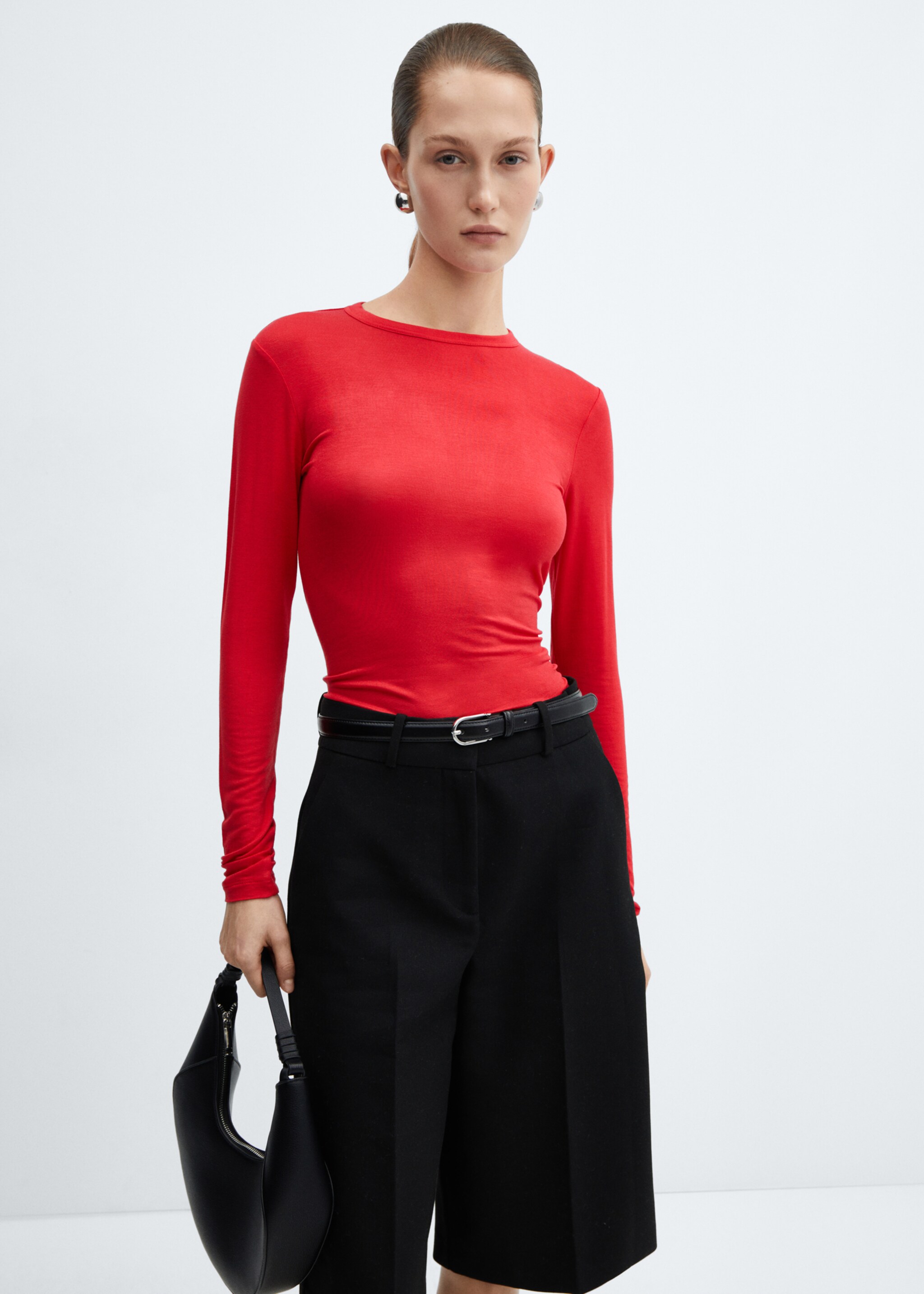 Round-neck long-sleeved t-shirt - Medium plane, Red. Ref: 67064479-00.