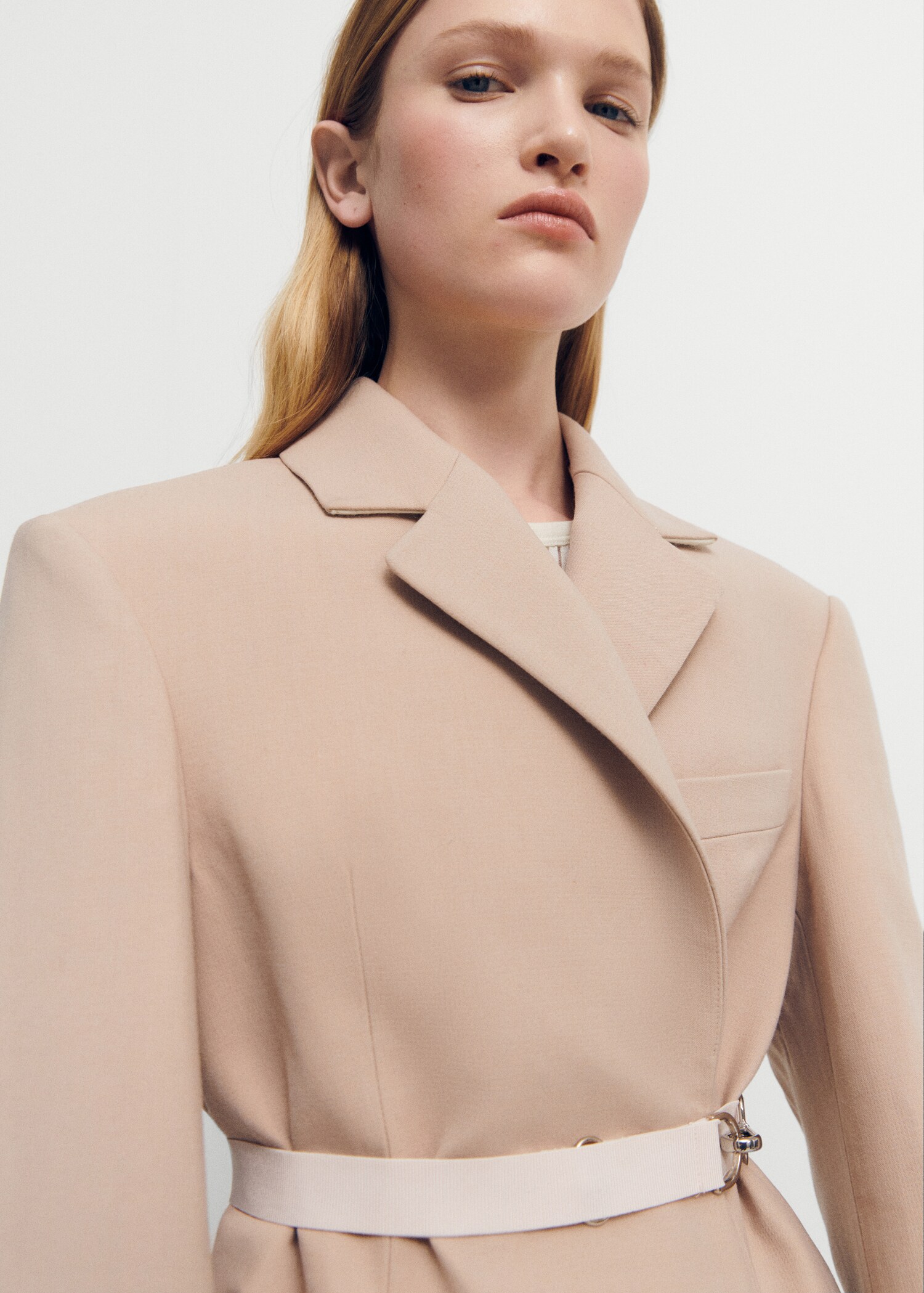 Structured double fabric coat with belt - Details of the article 1
