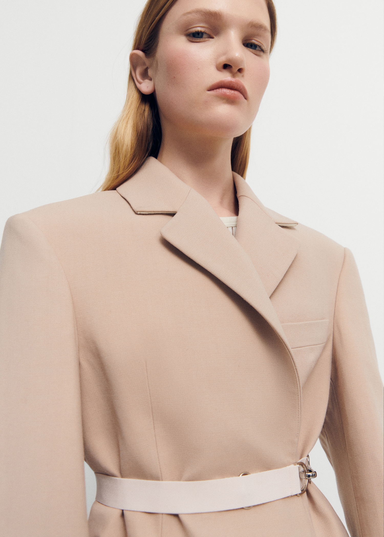 Structured double fabric coat with belt Women MANGO OUTLET USA