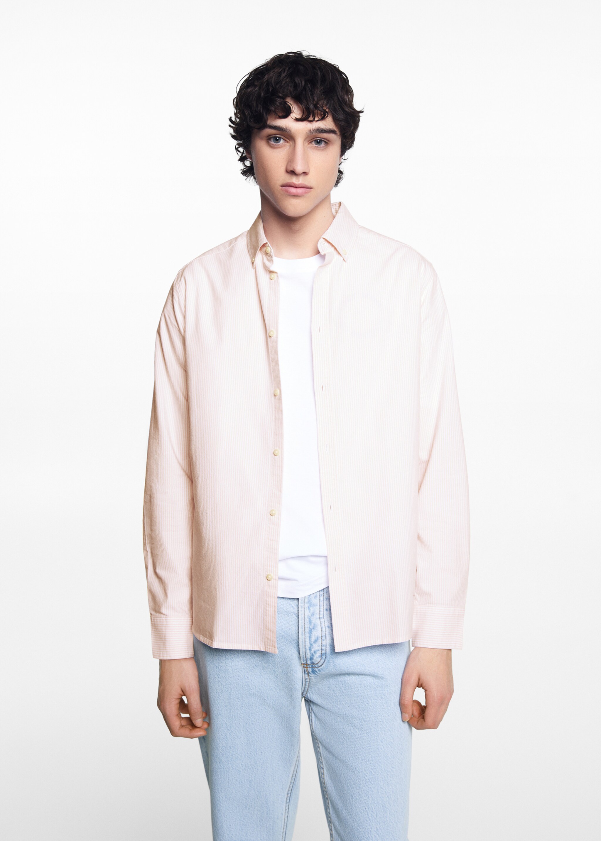 Unisex striped Oxford shirt - Medium plane, Pink. Ref: 67065141-00.