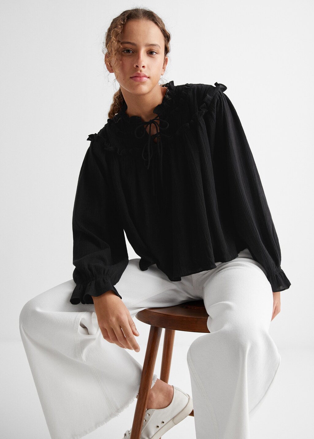Ruffled cotton blouse