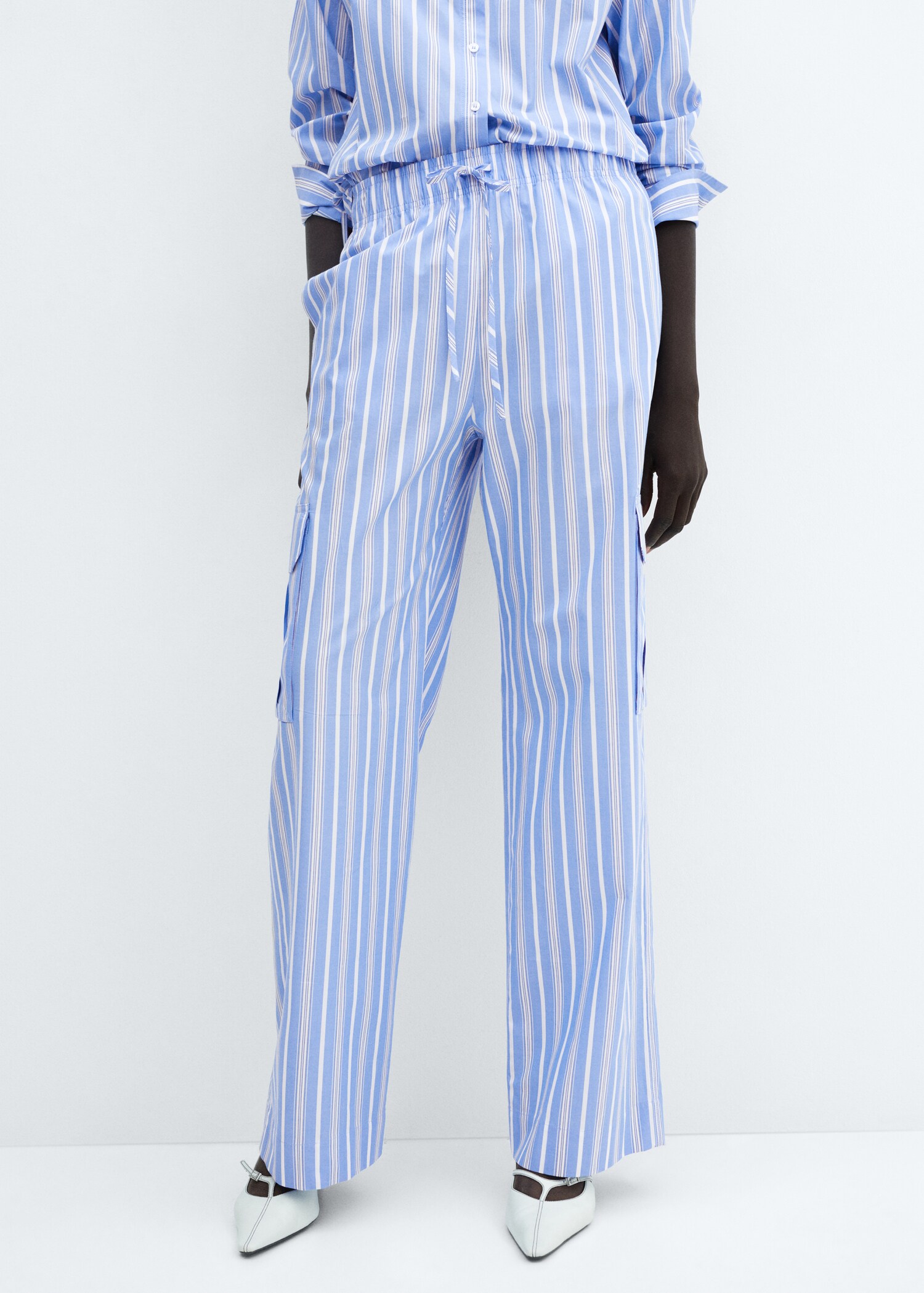 Striped cotton cargo trousers - Medium plane